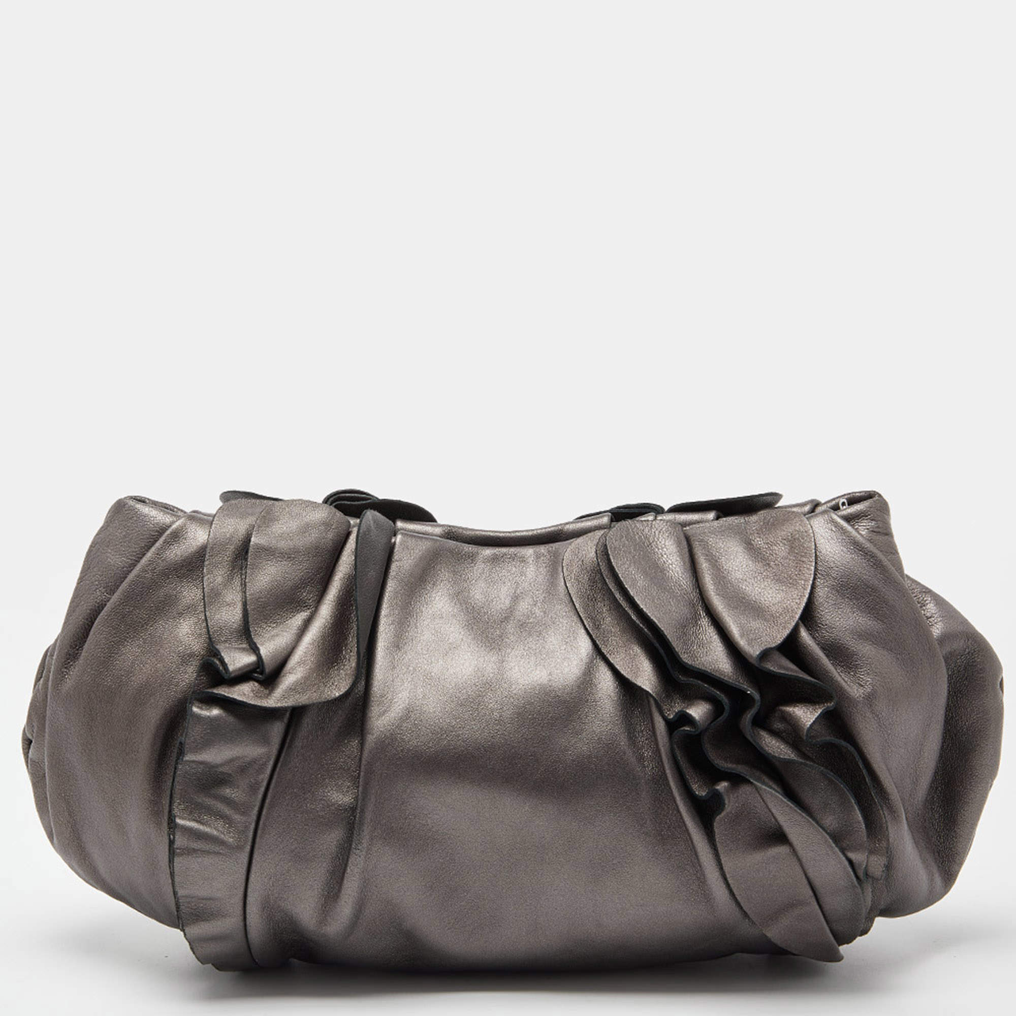 Prada Metallic Leather Ruffle Pochette Bag