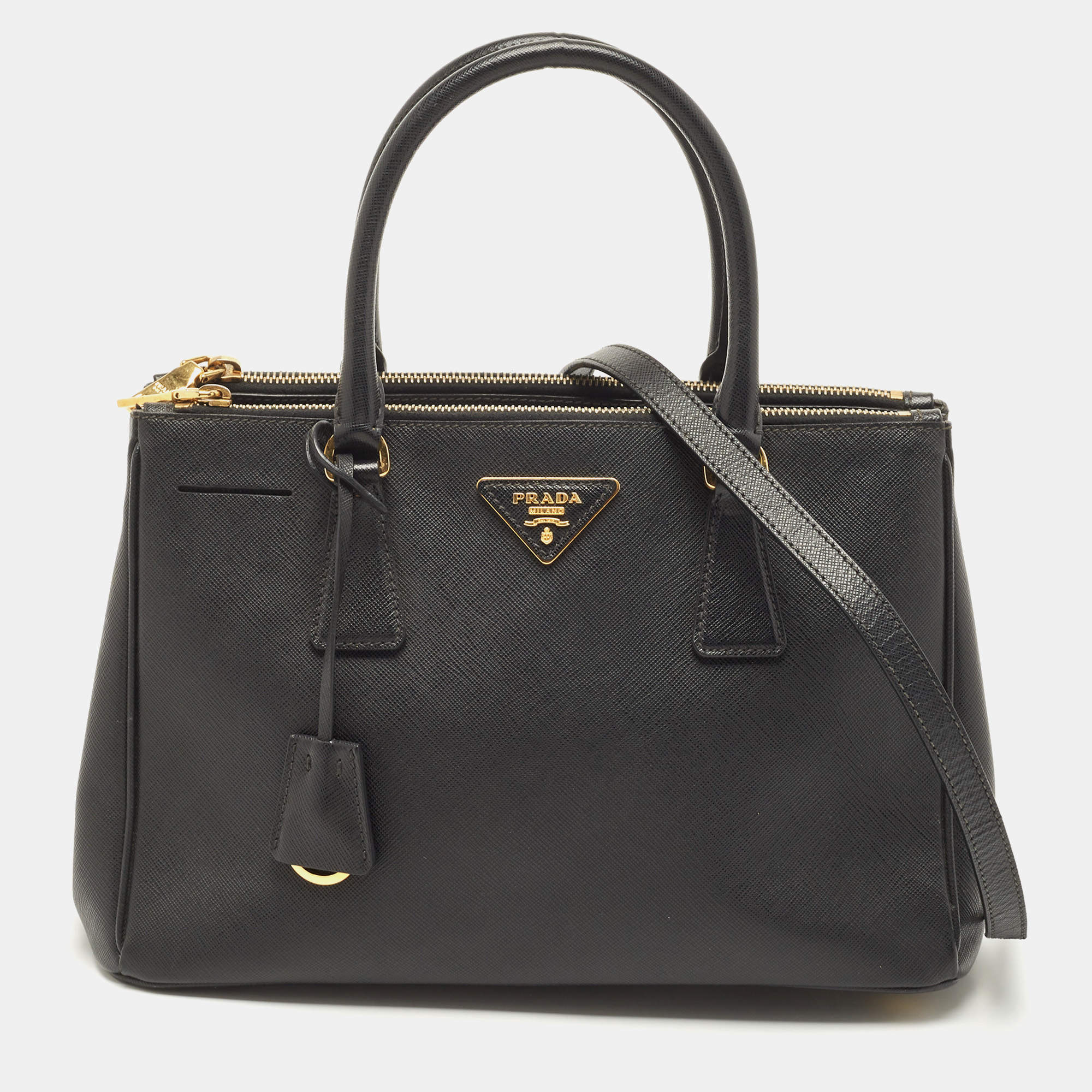 Pre Owned Prada Black Saffiano Lux Leather Small Galleria Tote