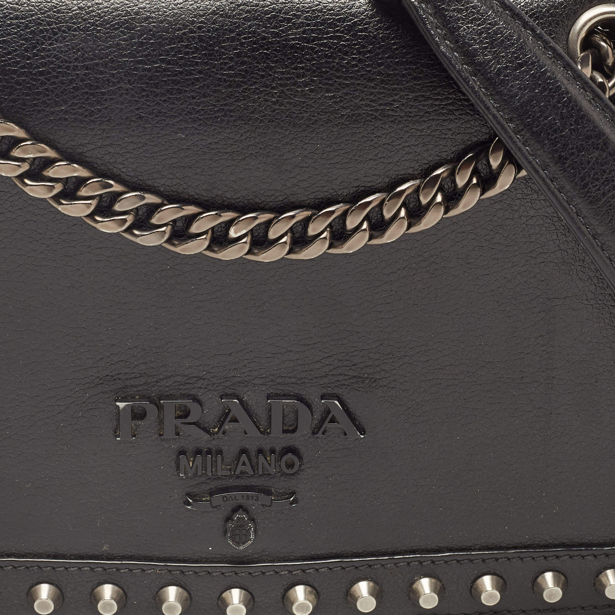 PRADA Pattina Glace Calf Leather Studded Bag