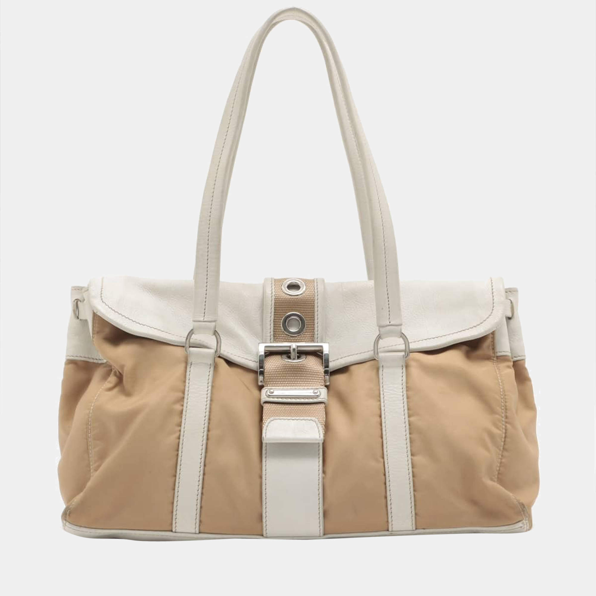 Prada Re-Nylon Leather Shoulder Bag White