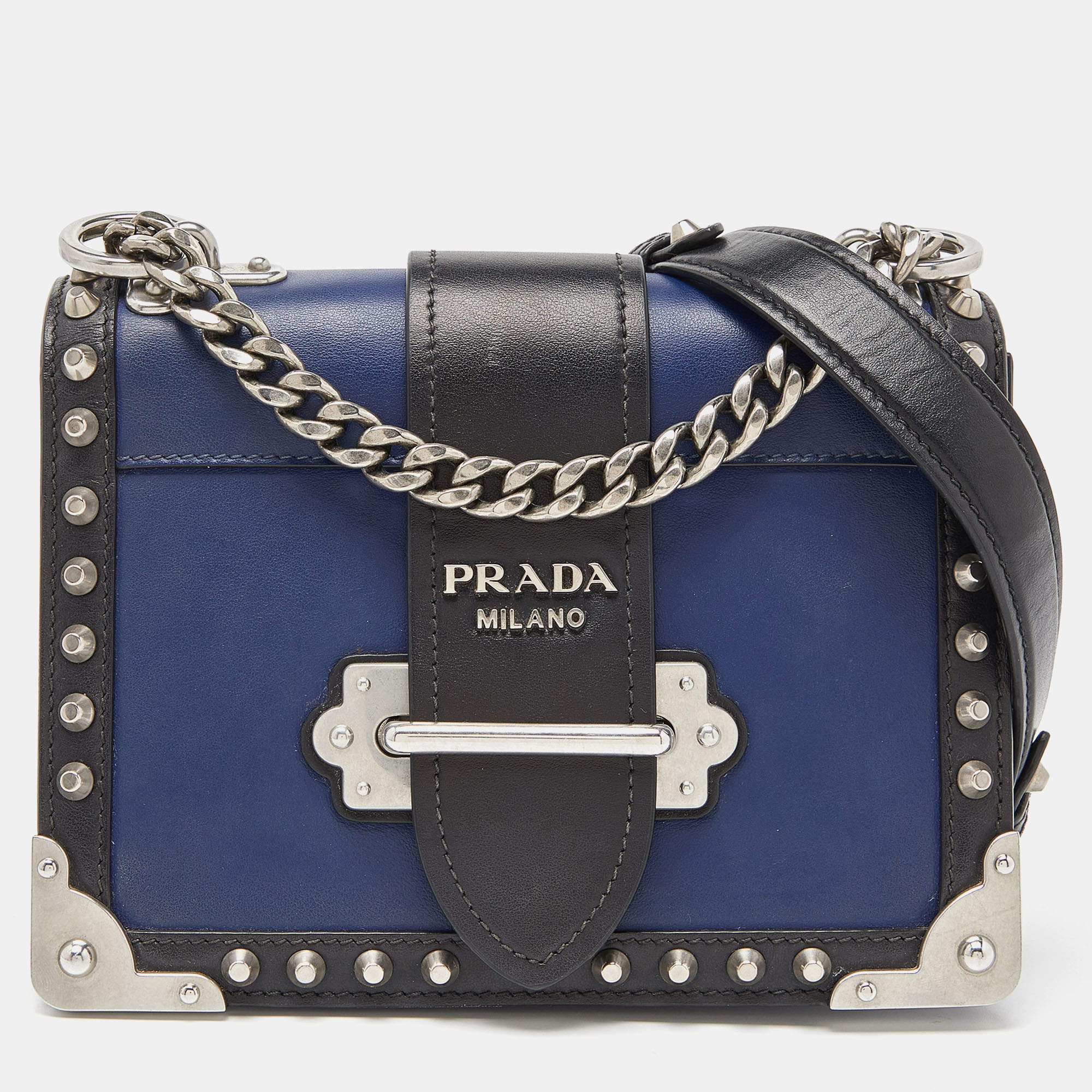 PRADA Denim Small Cahier Bag Blue 550694 | FASHIONPHILE
