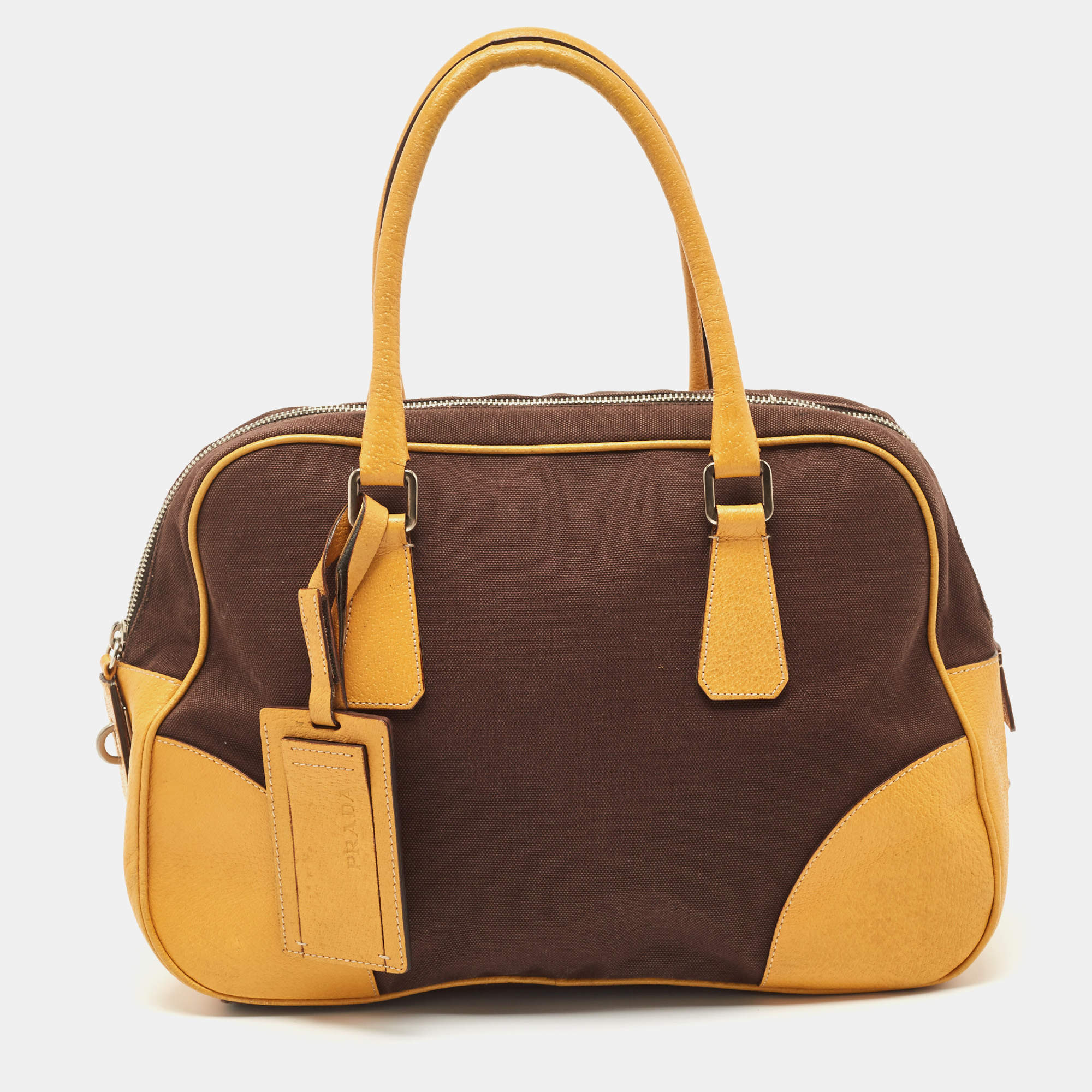Prada Bauletto Leather Bowling Bag In Gold