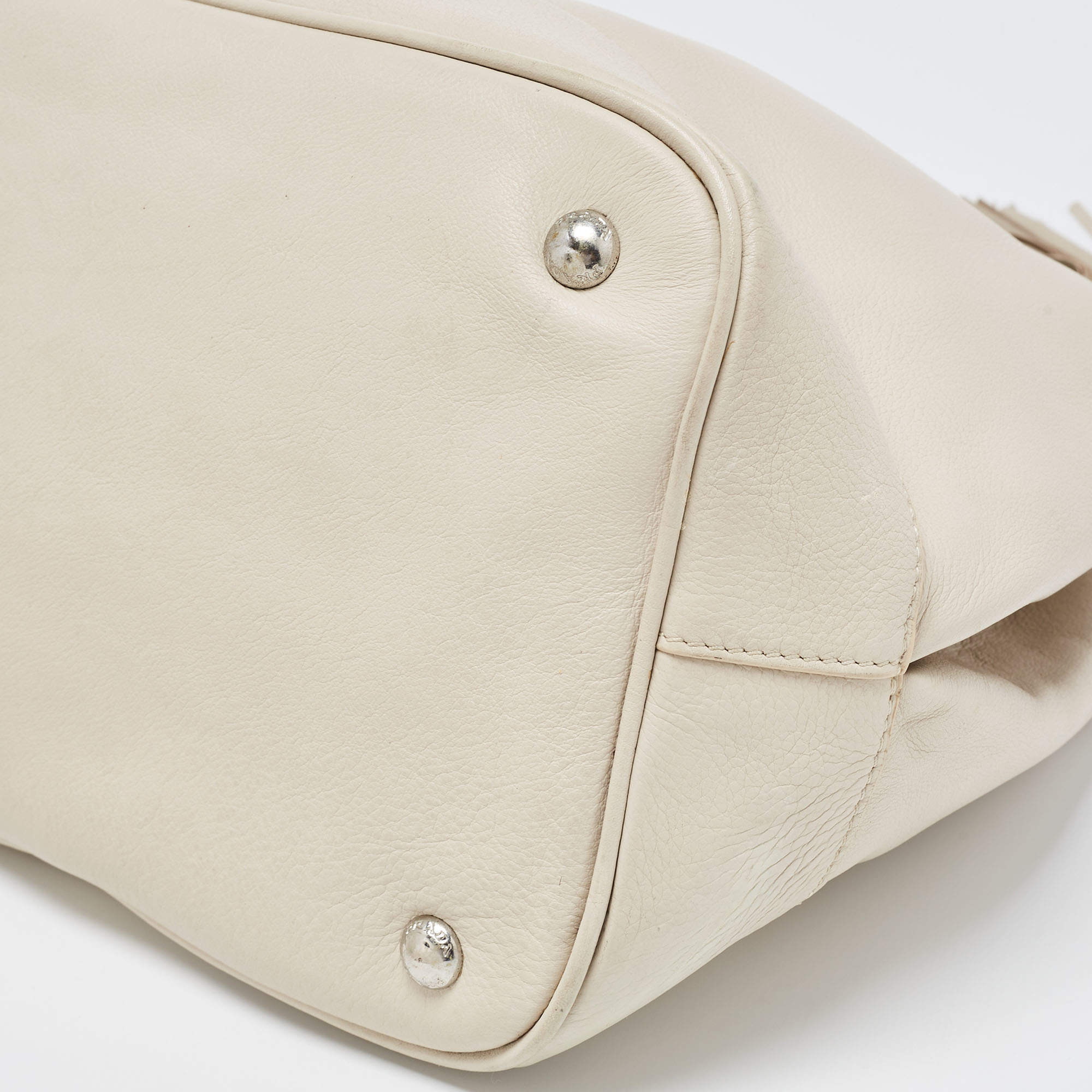 Prada Off White Leather Drawstring Tassel Bucket Bag Prada