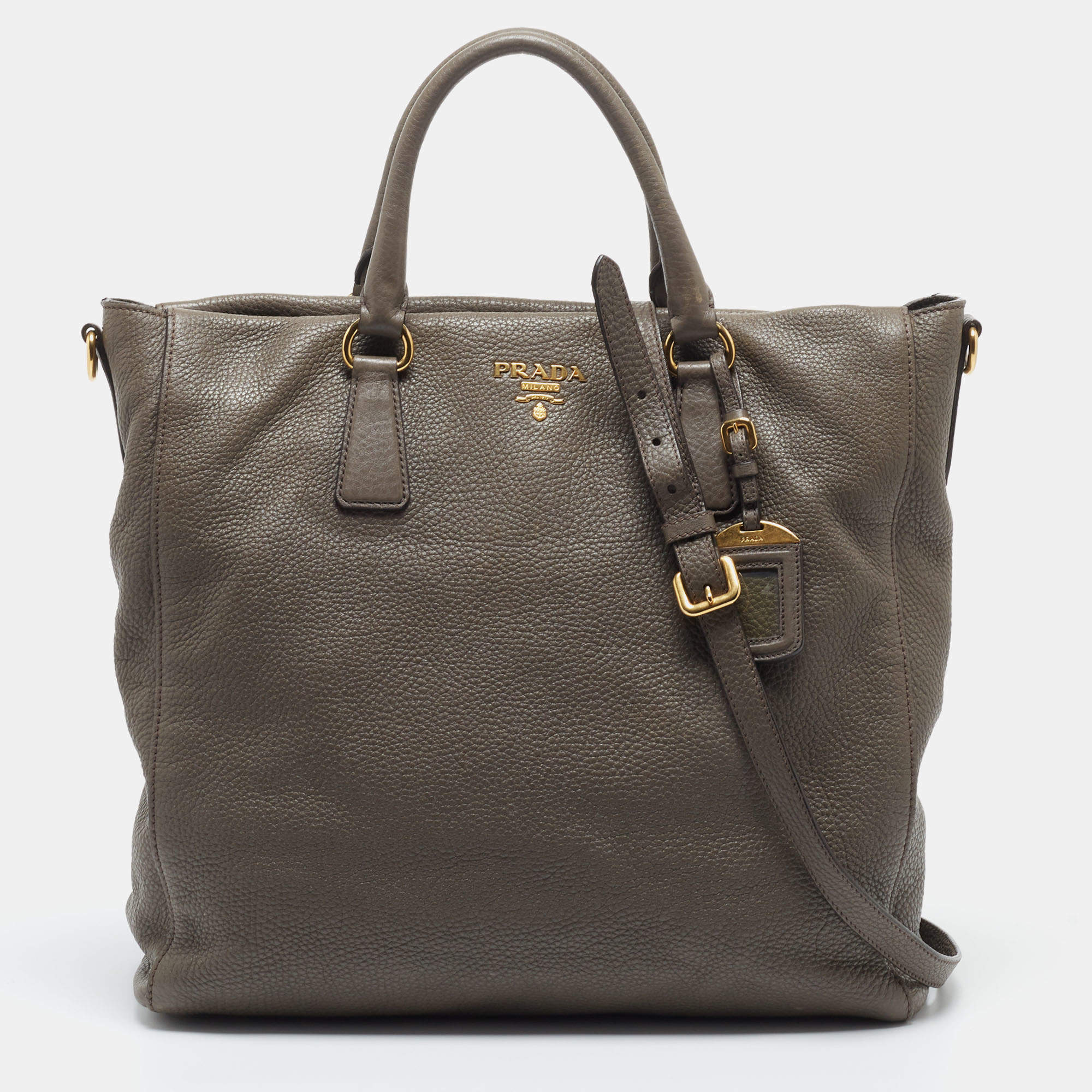 Pre Owned Prada Dark Grey Vitello Diano Leather Shopper Tote