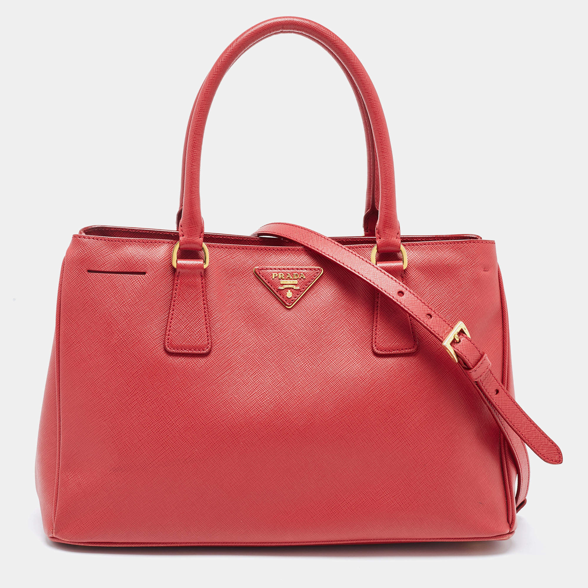 Pre Owned Prada Red Leather Medium Galleria Tote Bag