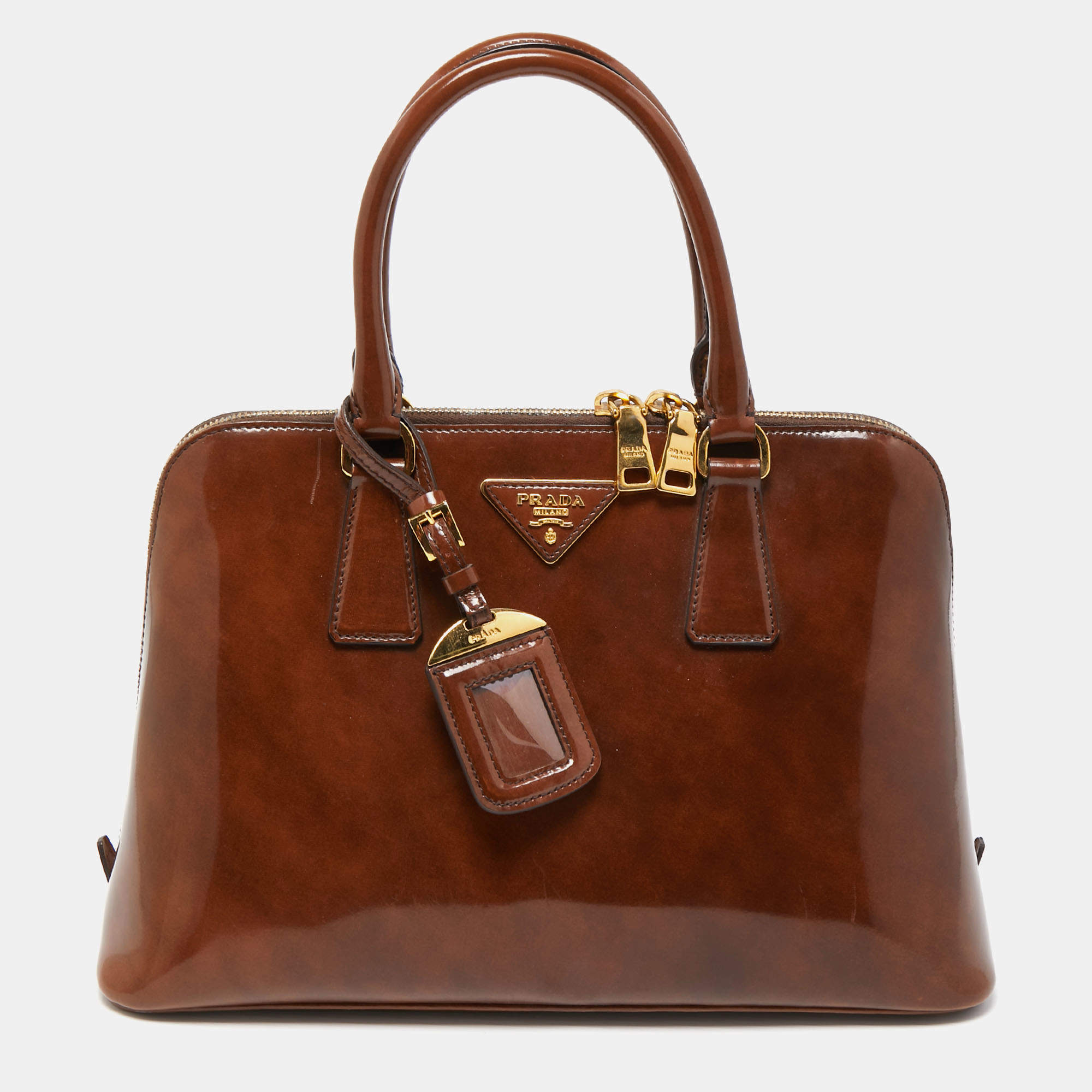 Pre Owned Prada Brown Patent Leather Promenade Satchel