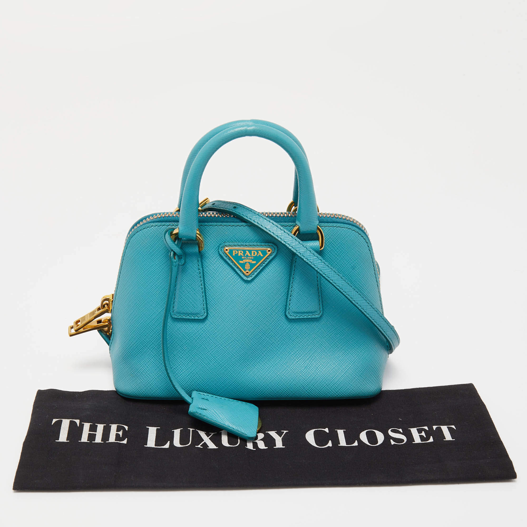 Prada Mini Promenade Teal Saffiano Leather Crossbody Bag – I MISS