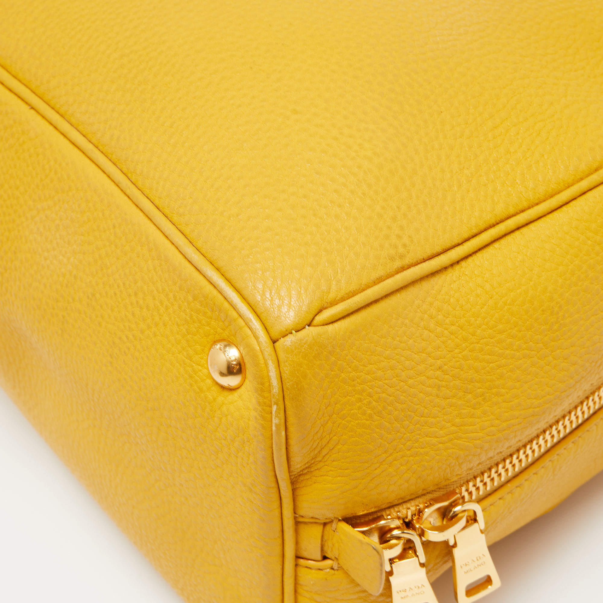 Prada Yellow Vitello Daino Leather Dome Satchel Prada