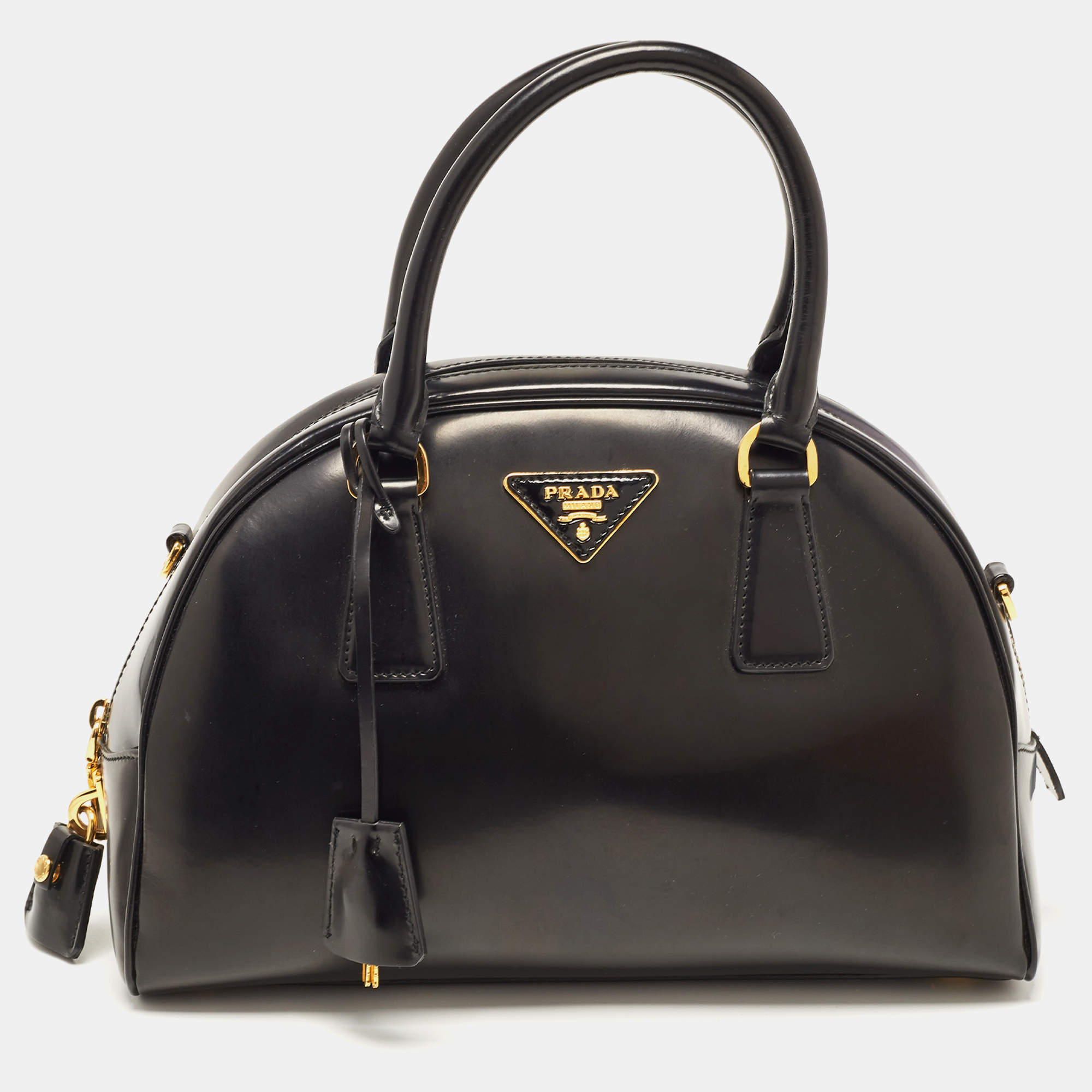 Pre Owned Prada Black Leather Zip Satchel
