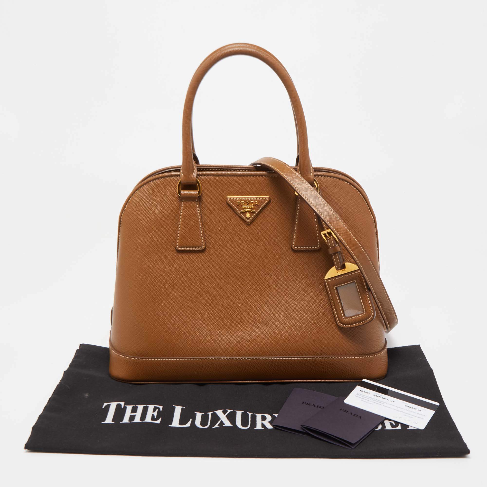 Prada Brown Saffiano Lux Leather Medium Promenade Satchel