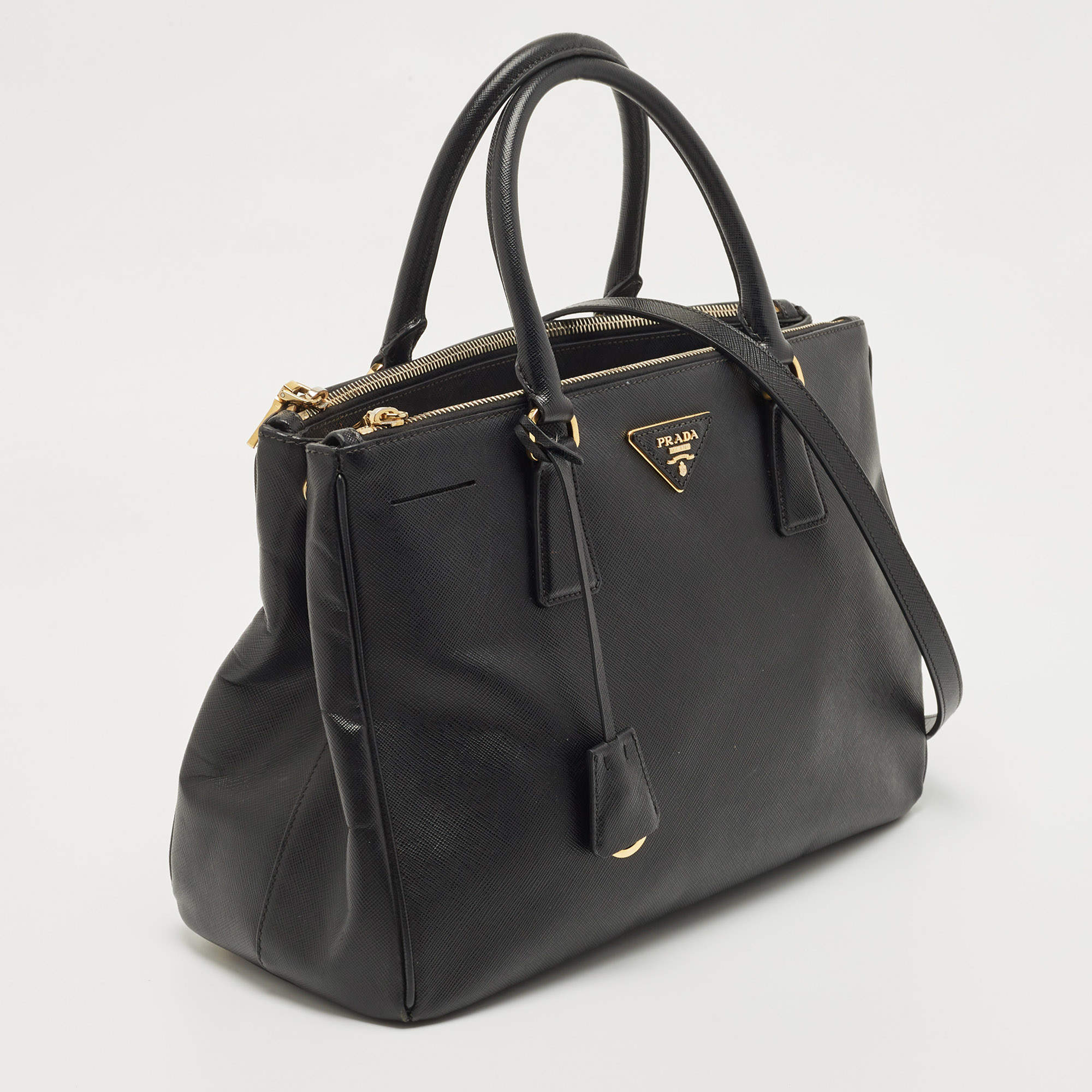 Leather Medium Tote Bag in Black - Prada