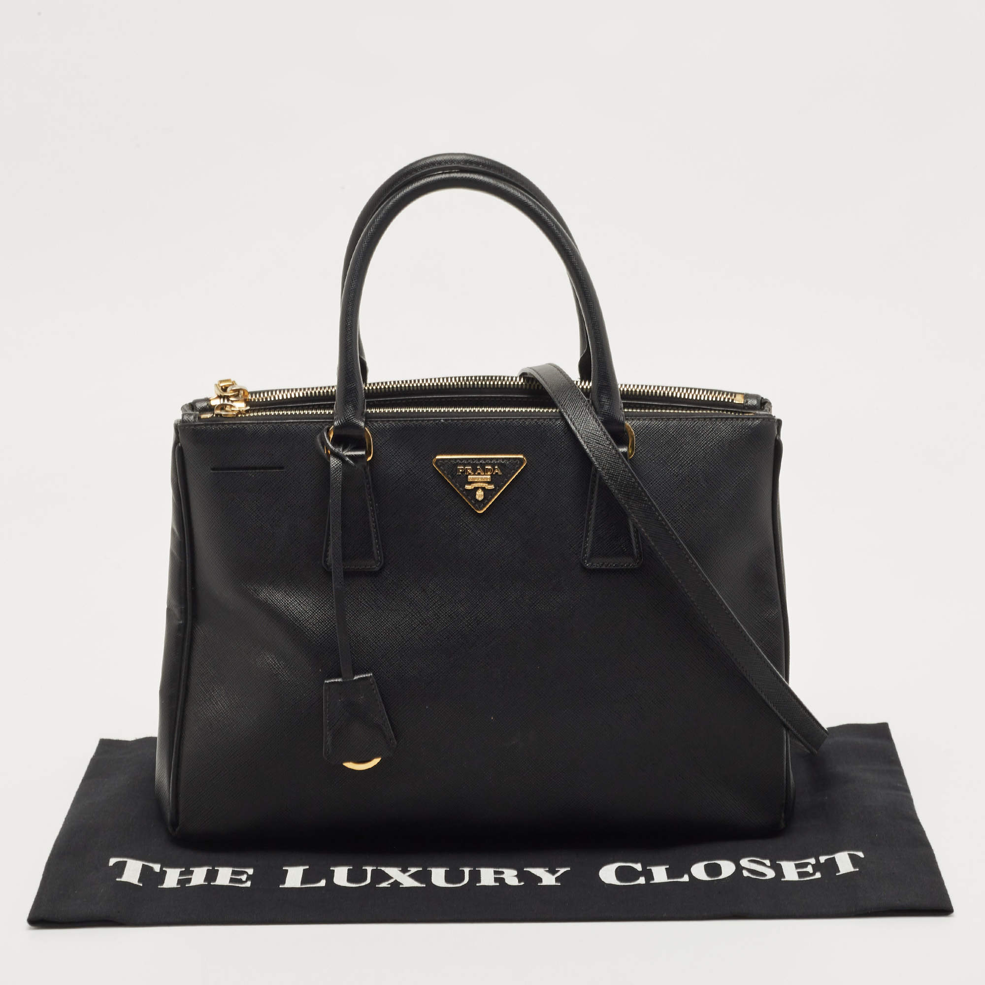 Prada Double Handle Saffiano Leather Tote Bag Black