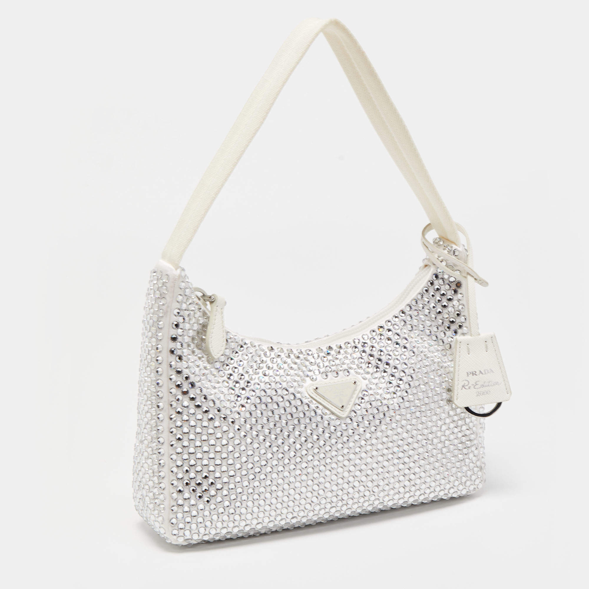 Prada White Crystal Nylon Re-Edition 2000 Baguette Bag at 1stDibs  white  crystal prada bag, prada white baguette bag, prada crystal bag