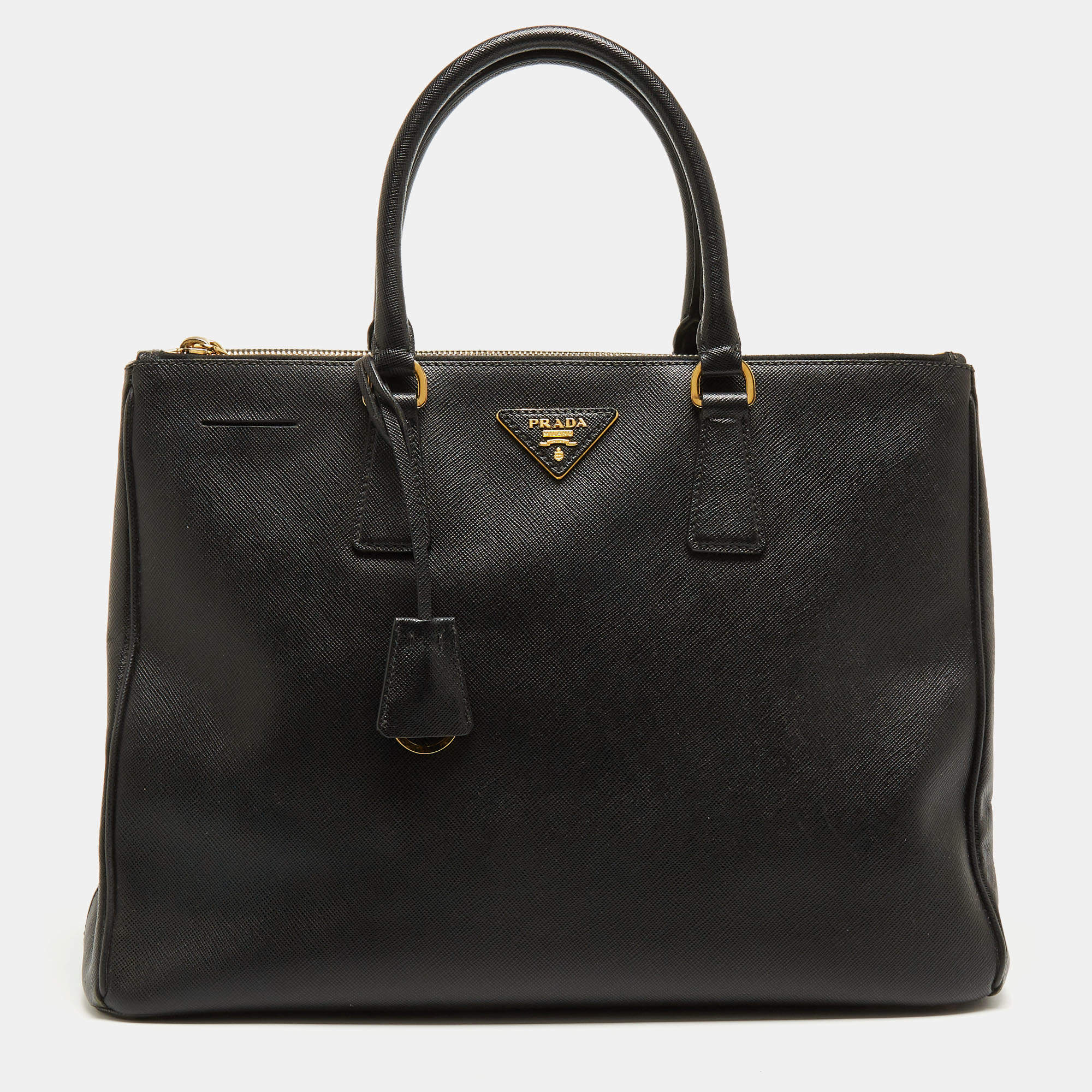 Pre Owned Prada Black Saffiano Lux Leather Large Galleria Double Zip Tote