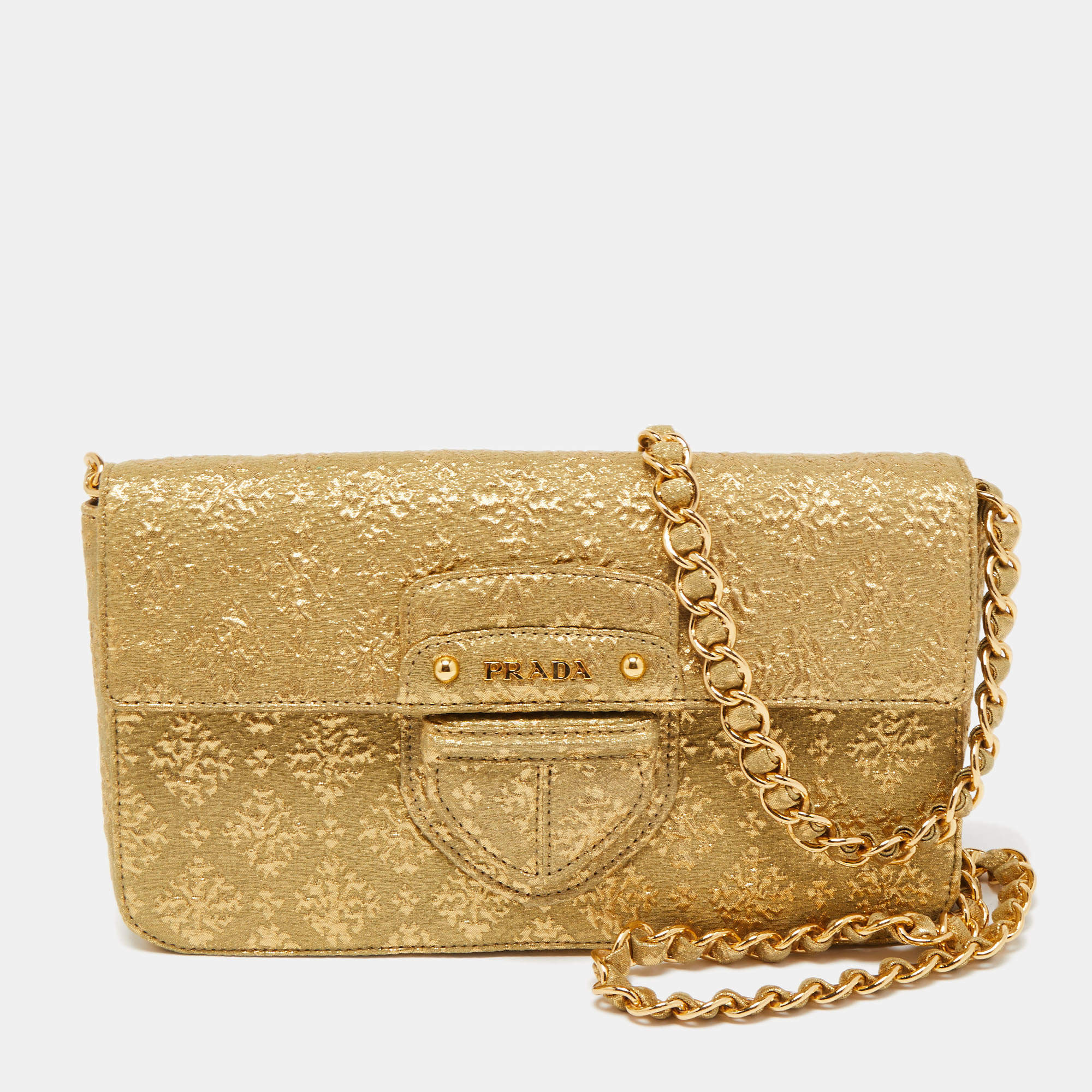 Prada Gold/Green Broccato Flap Shoulder Bag Prada | The Luxury Closet