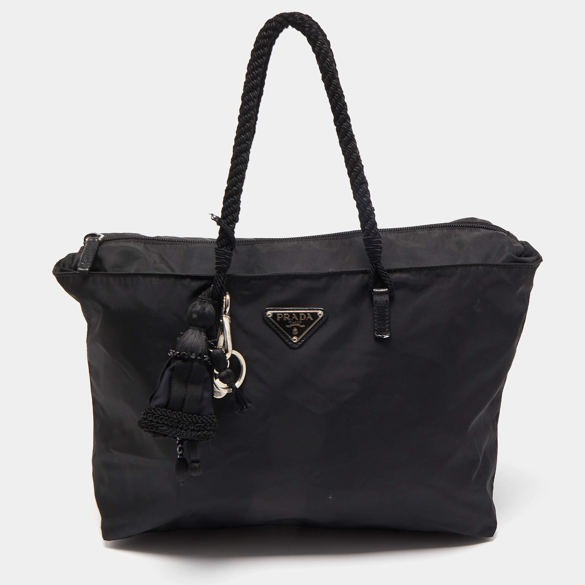Pre Owned Prada Black Nylon Voodoo Doll Charm Tote