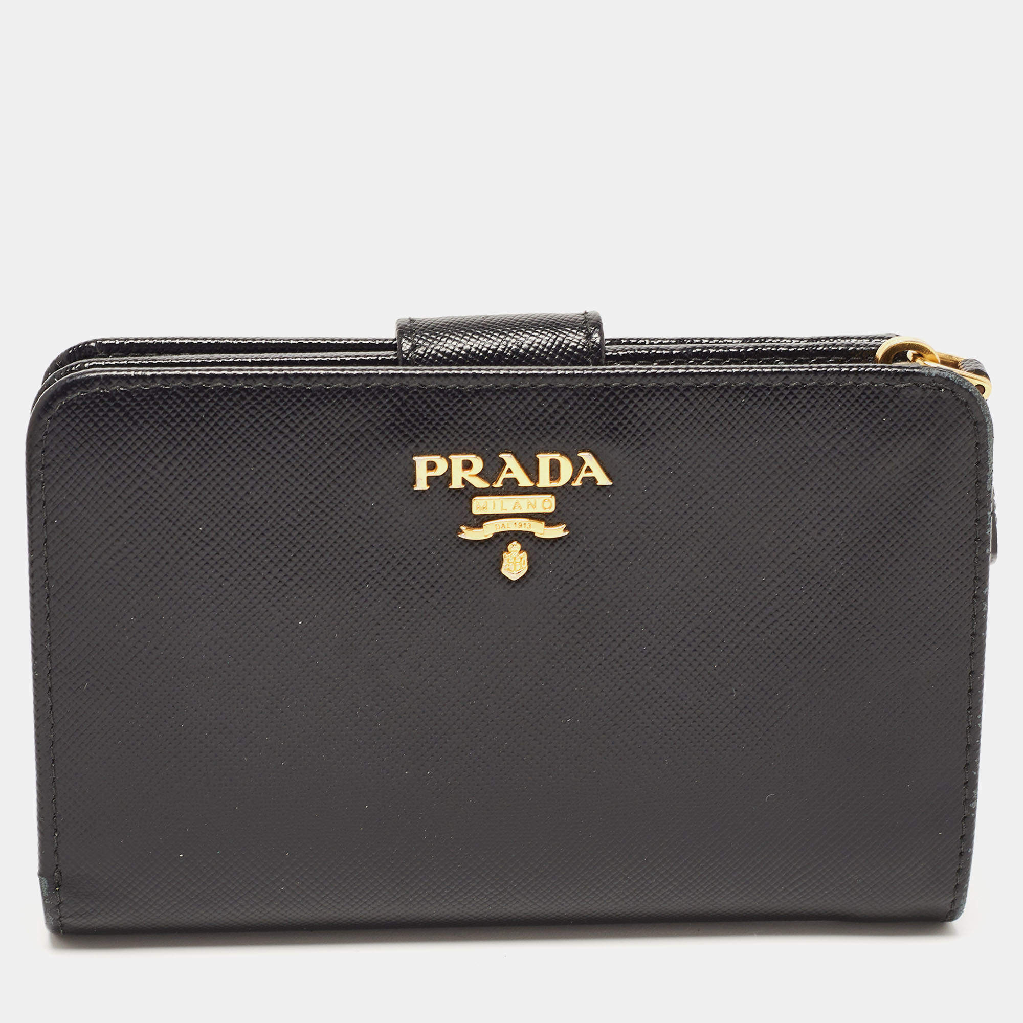 مملوكة مسبقًا Prada Black Saffiano Metal Leather Lampo Wallet