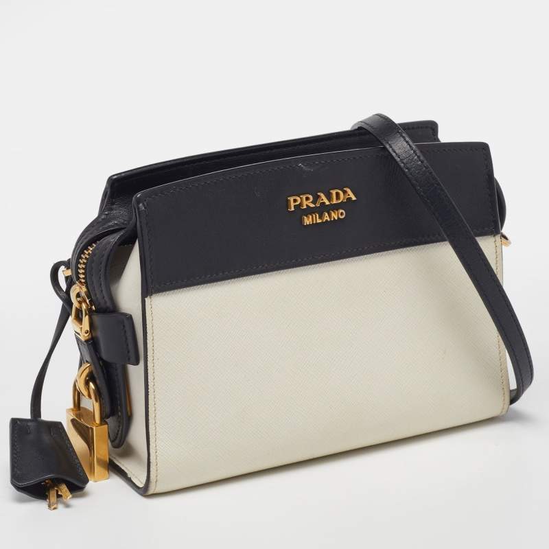 Prada Off White/Black Esplanade Saffiano Crossbody Bag Prada