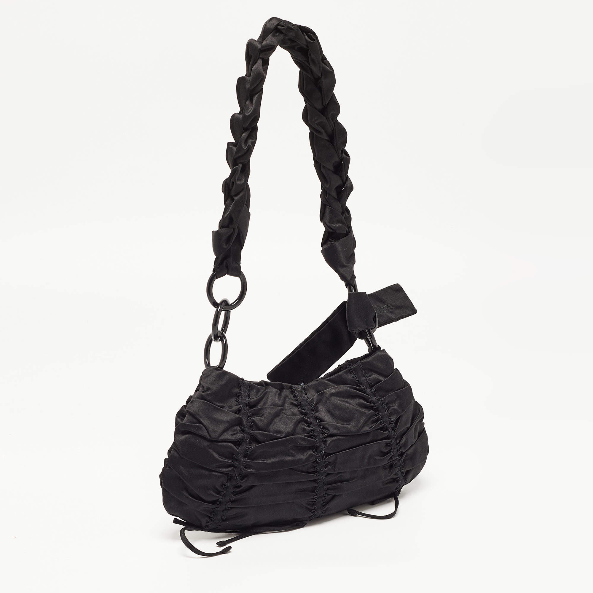 Prada Black Ruffles Bow Baguette Bag