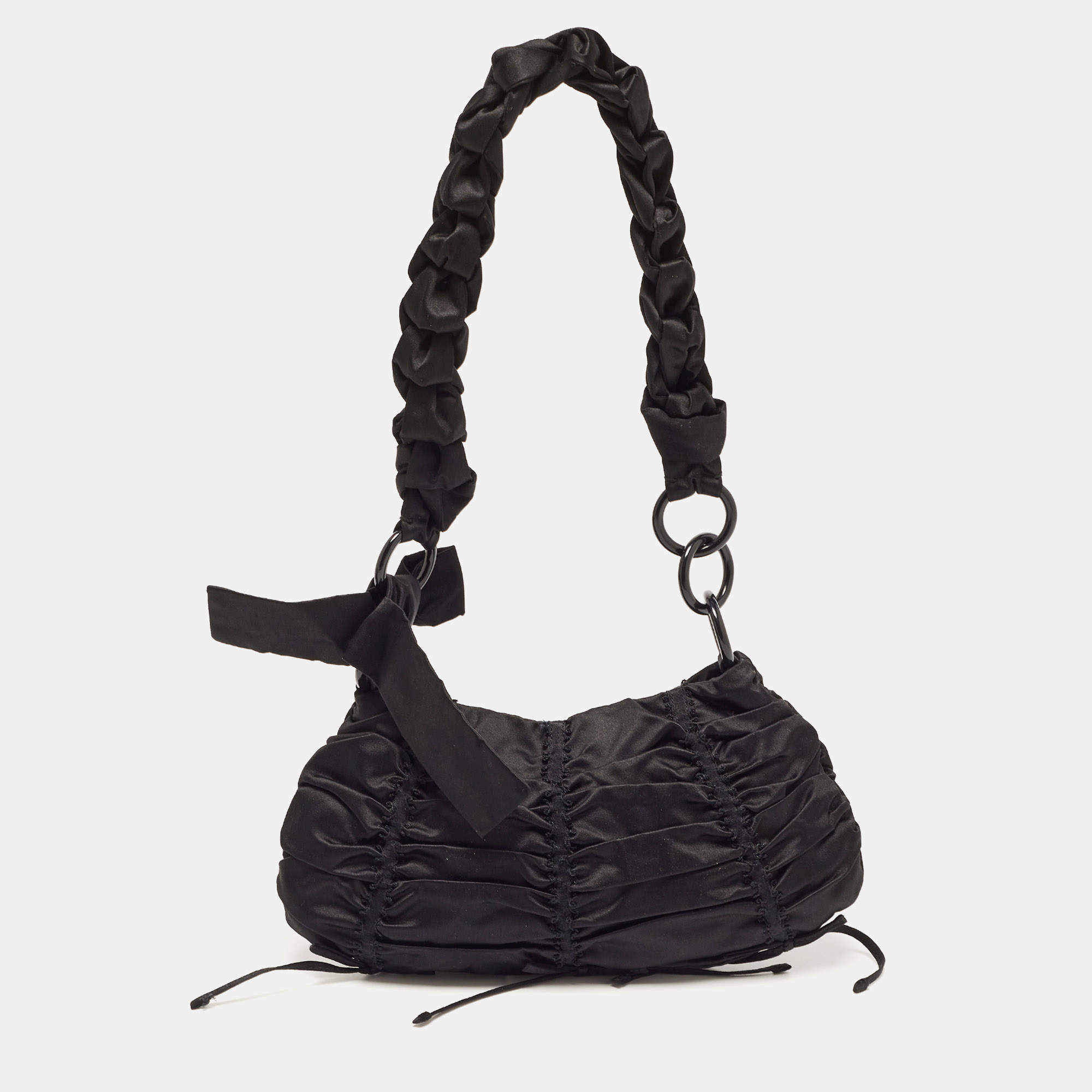 Prada Black Ruffles Bow Baguette Bag