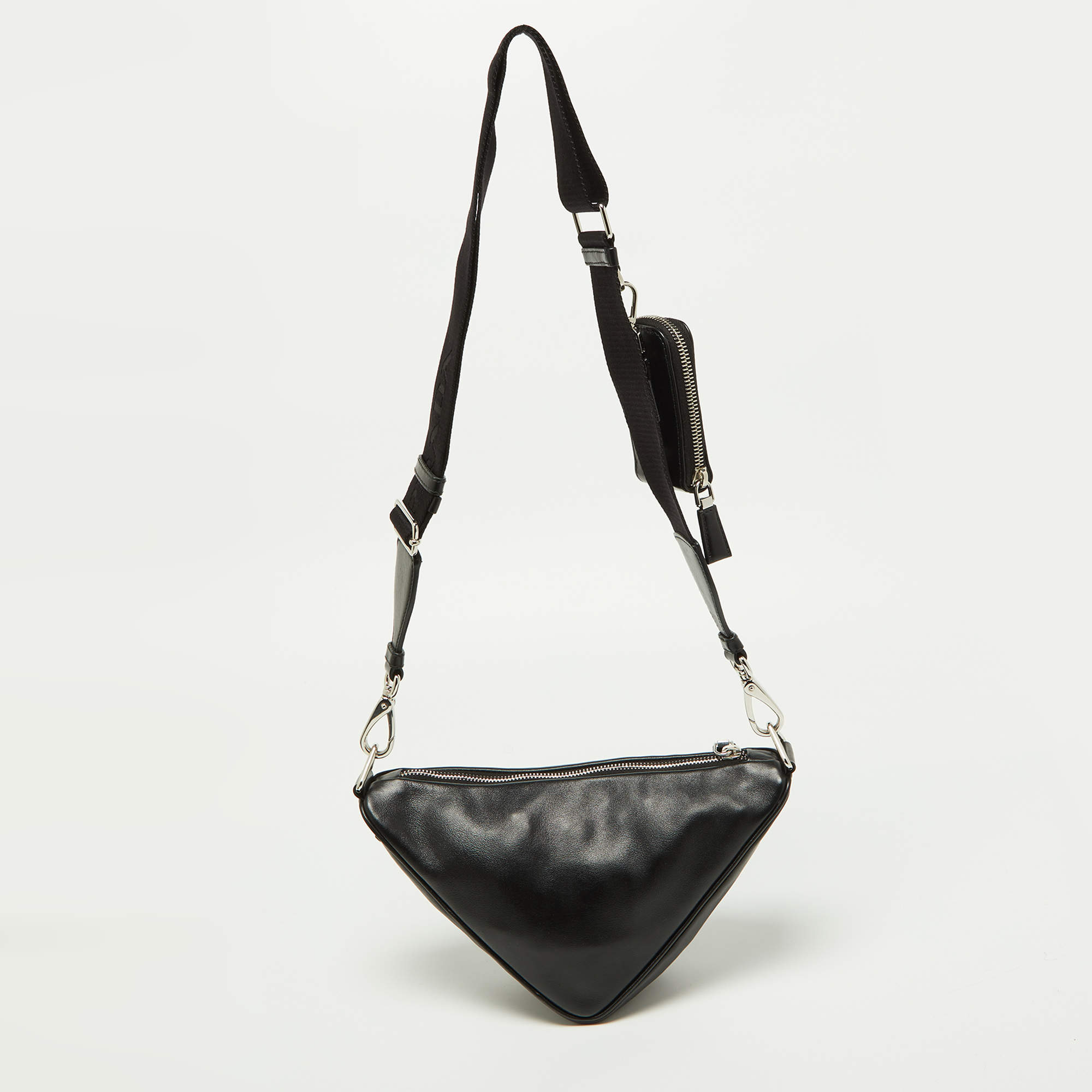 Prada Triangle Leather Shoulder Bag, Women, Black
