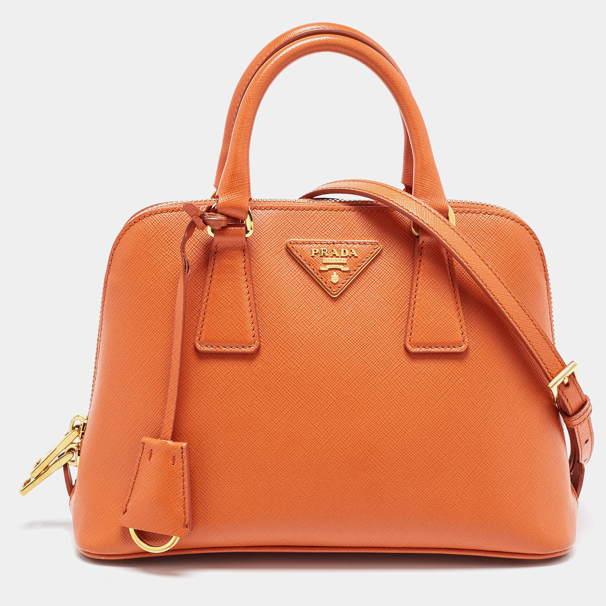 Pre Owned Prada Orange Saffiano Leather Small Promenade Satchel
