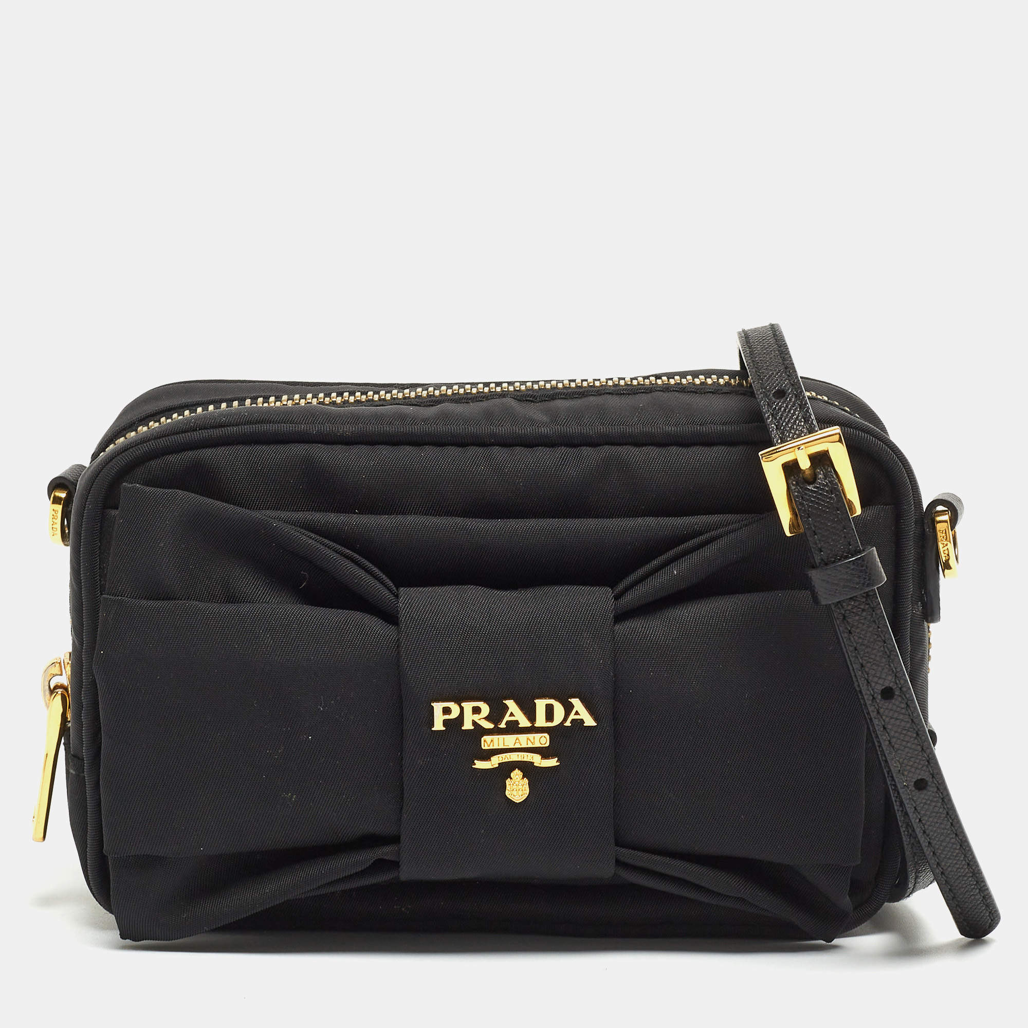 Pre Owned Prada Black Nylon Bow Crossbody Bag