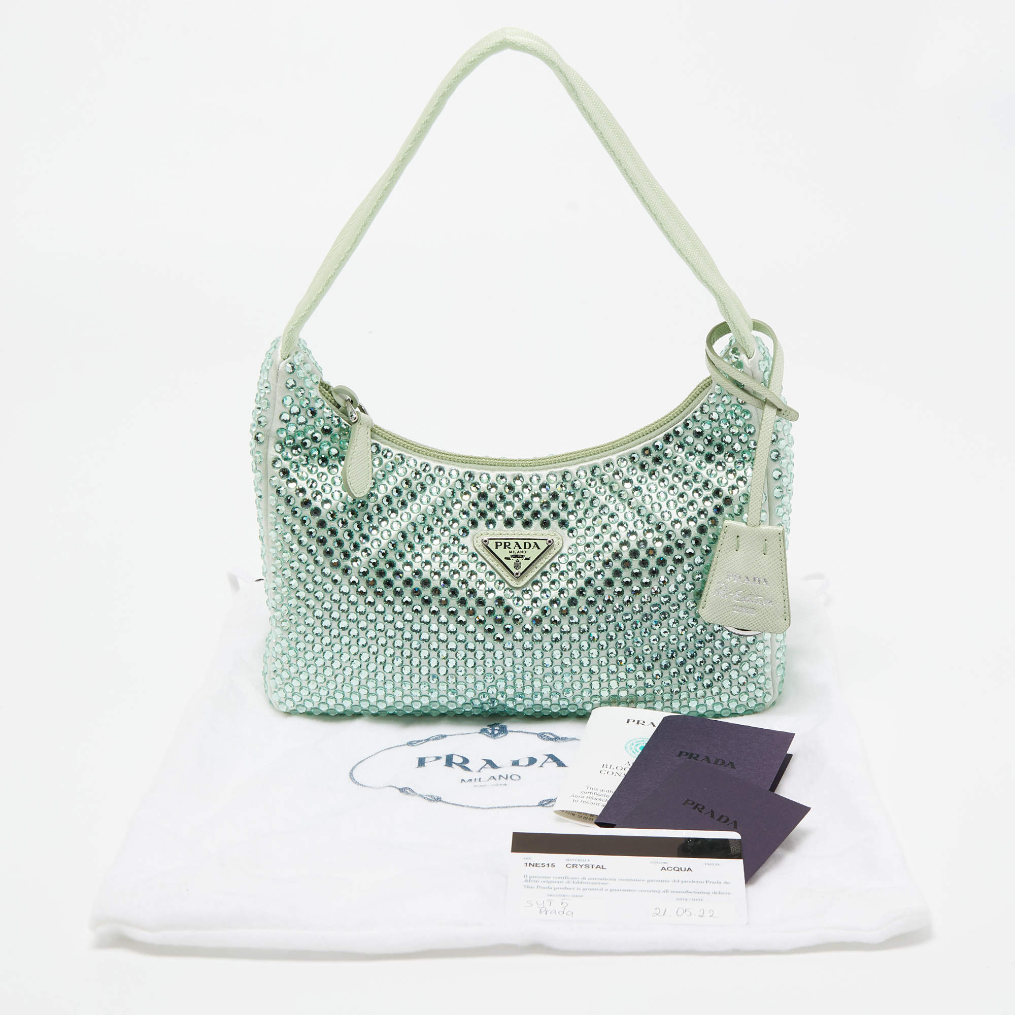 Prada Mint Green Satin Crystals Re-Edition 2000 Baguette Bag Prada