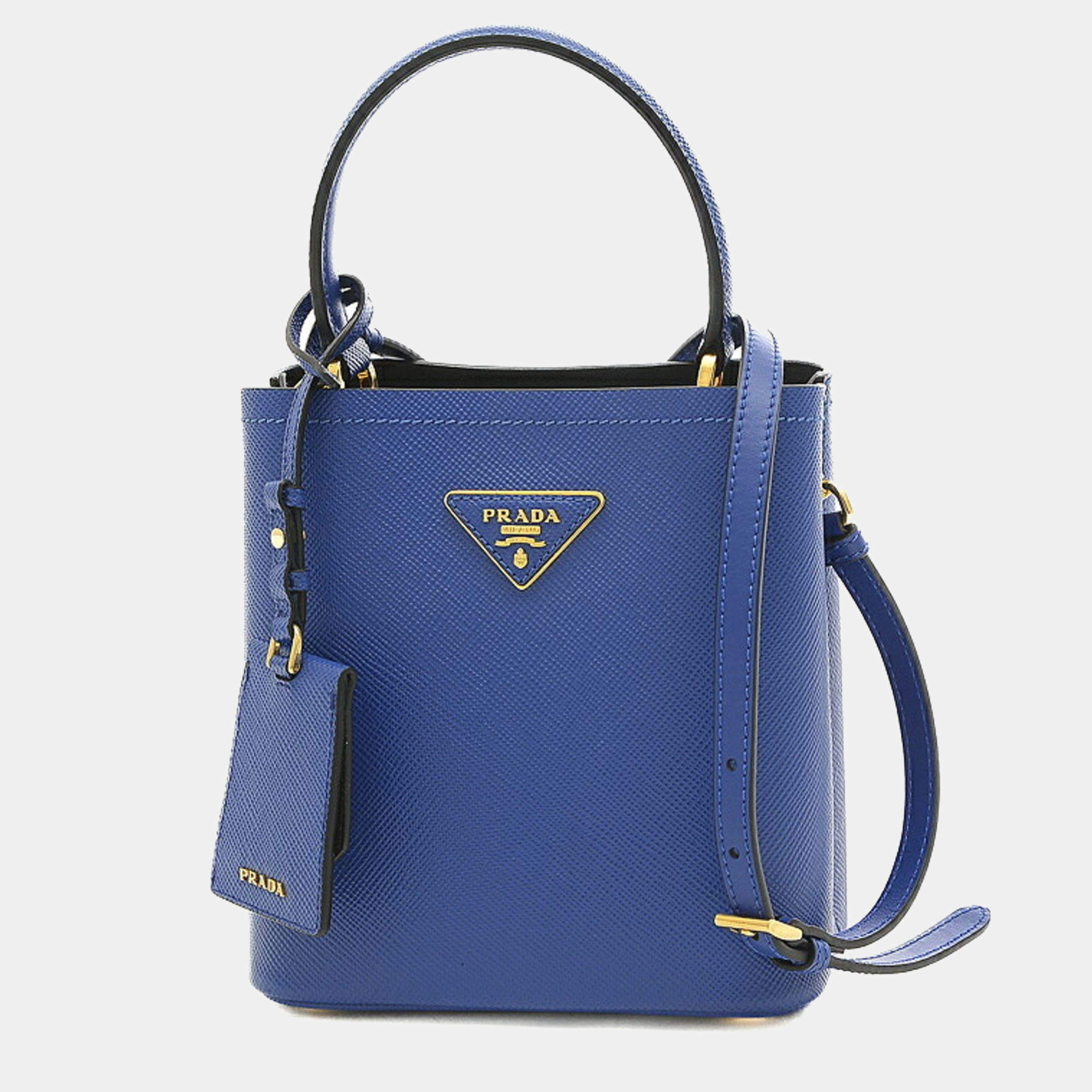 Prada Panier Logo Embossed Bucket Bag in Blue