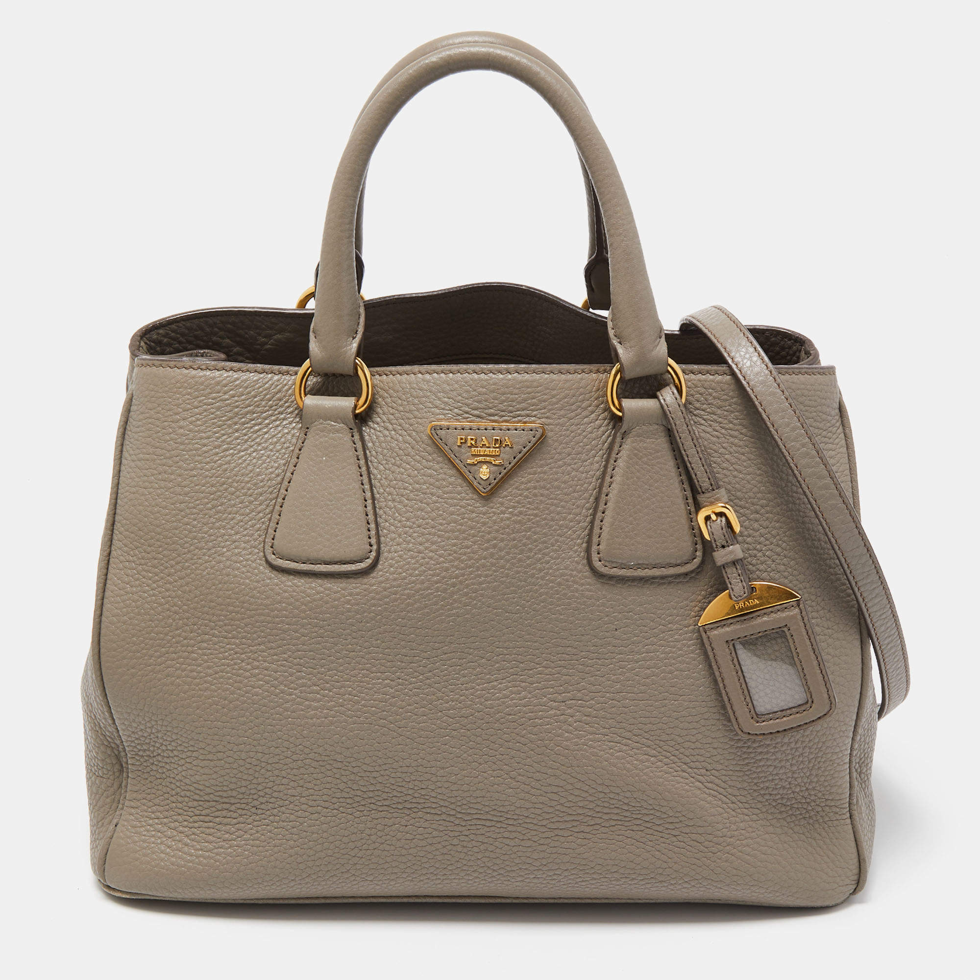 Pre Owned Prada Grey Vitello Daino Leather Shopper Tote