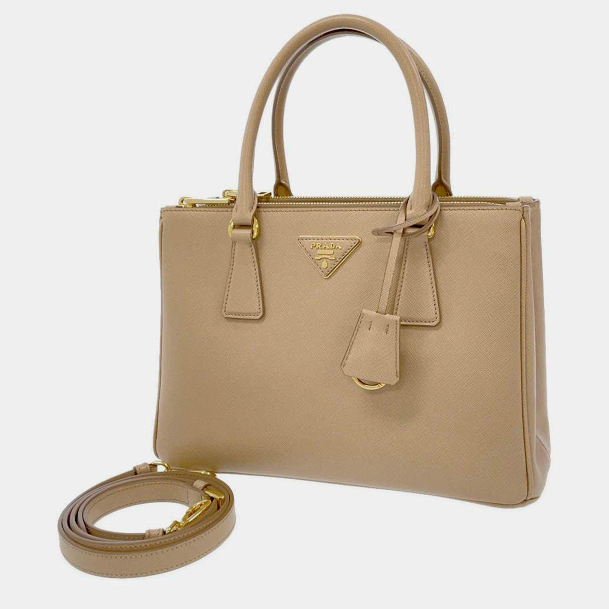 Pre Owned Prada Beige Leather Small Galleria Tote Bag