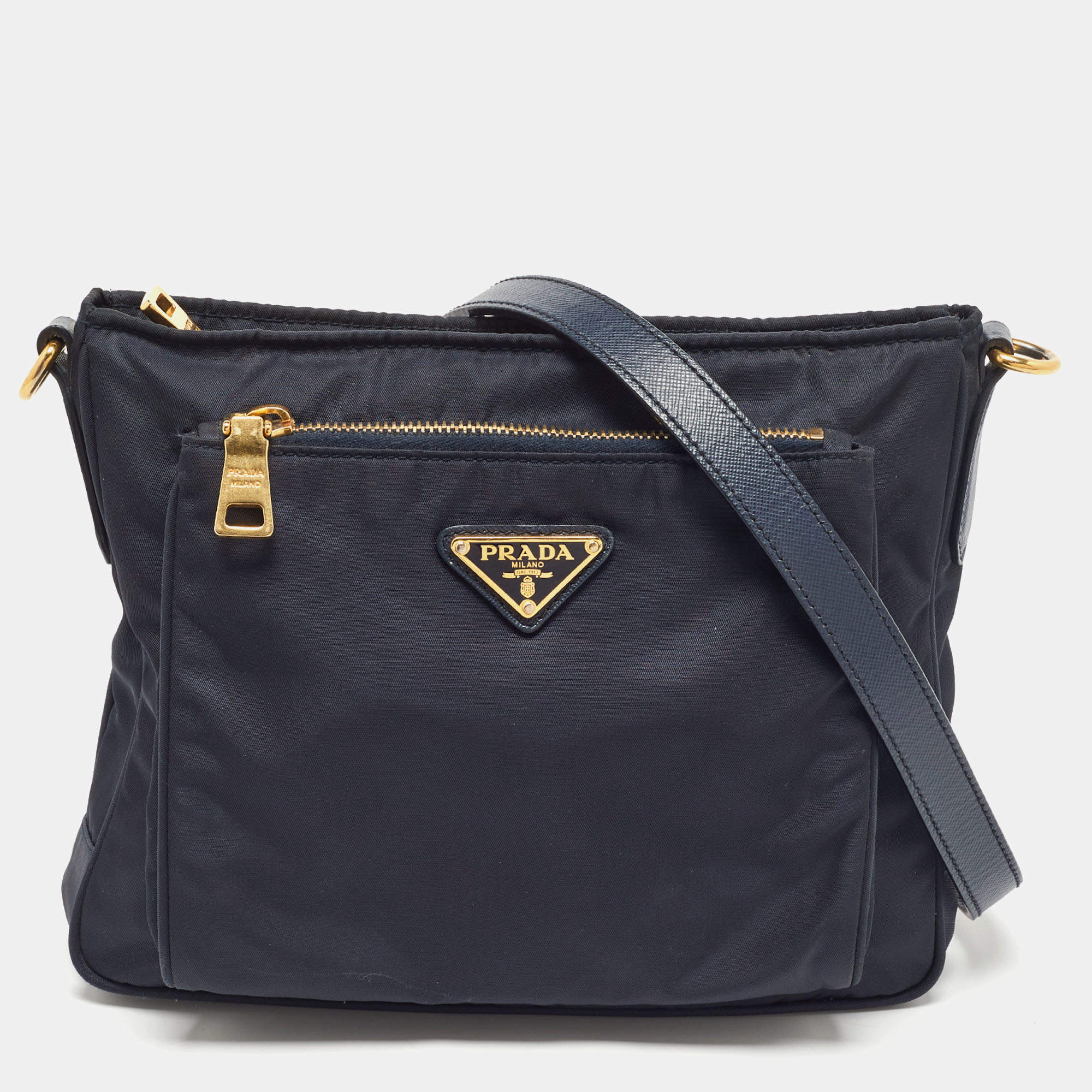 Pre Owned Prada Black Nylon and Leather Logo Crossbody Bag