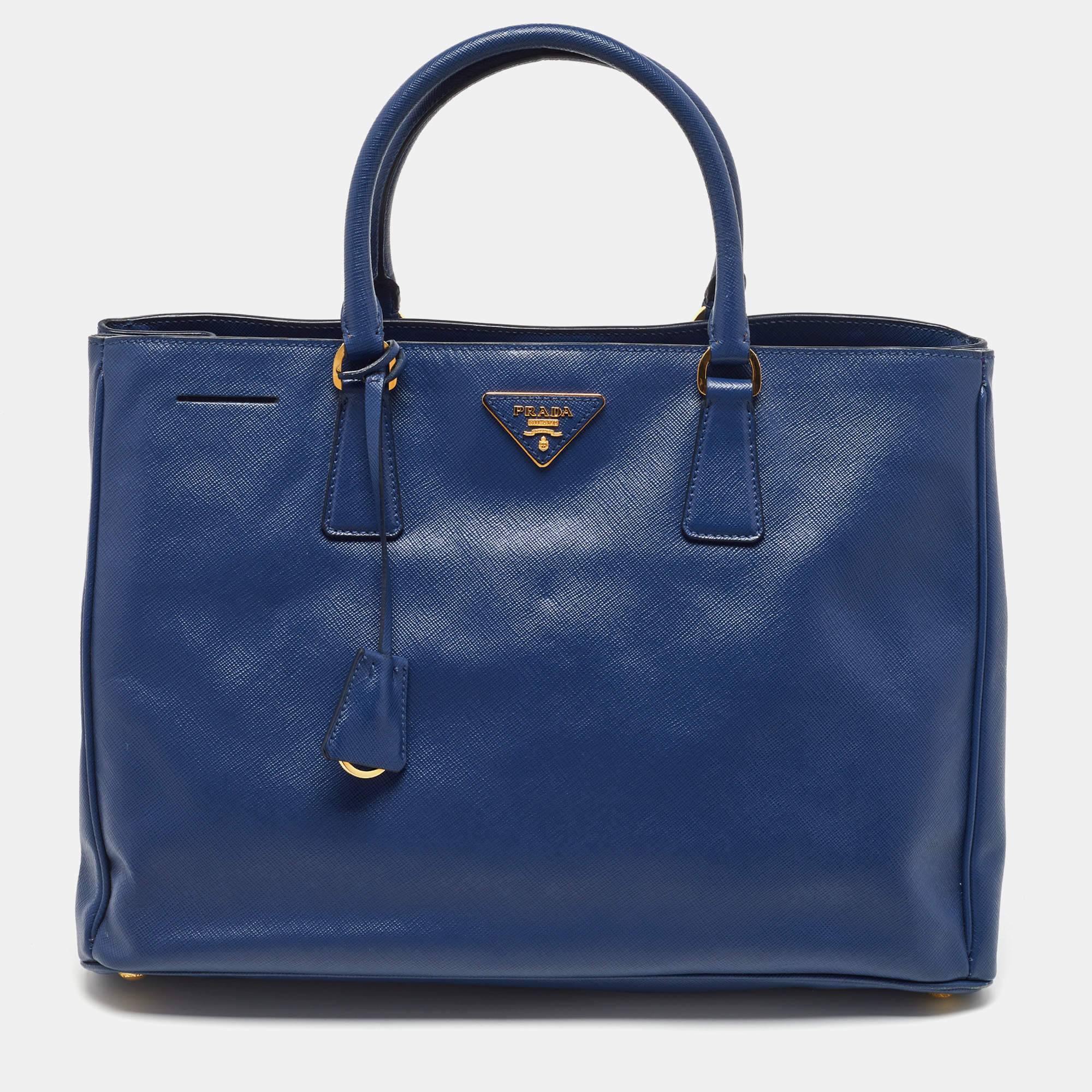 Prada Navy Blue Saffiano Lux Leather Snap Tote
