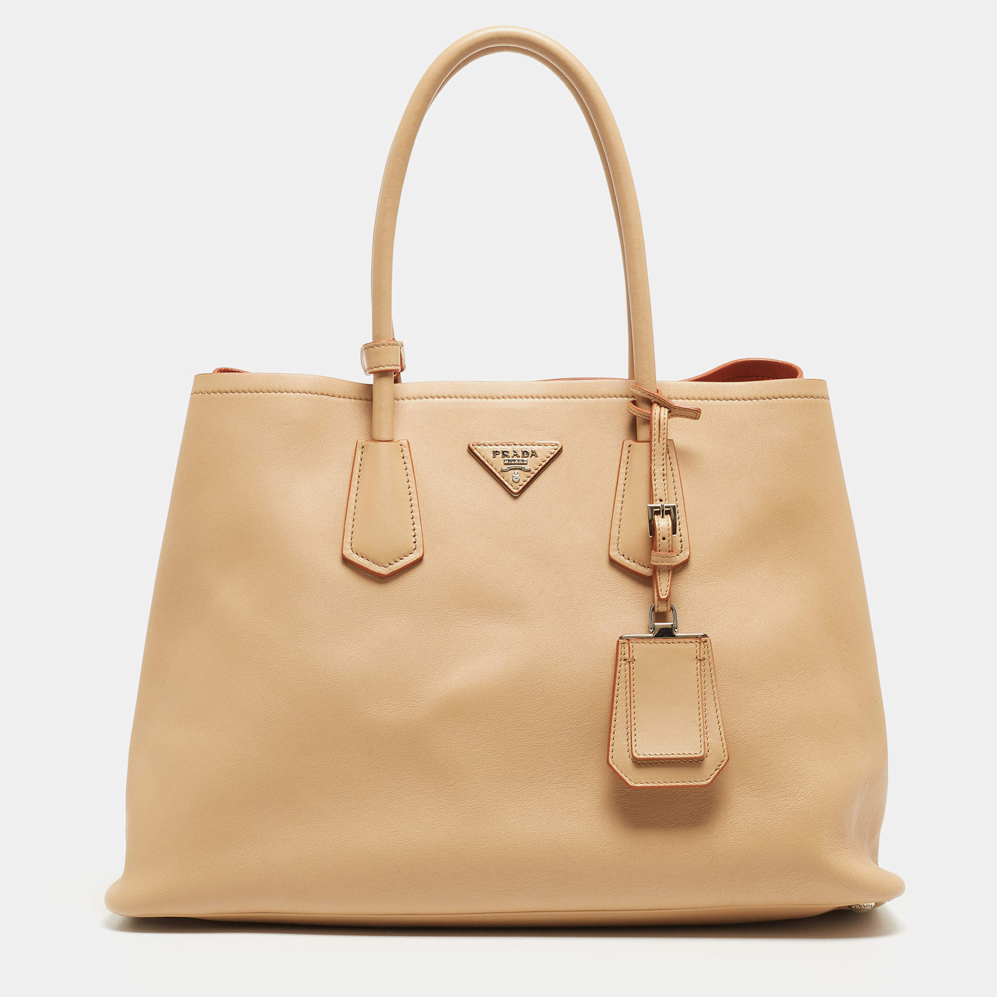 Prada Light Peach Leather Large Double Handle Tote