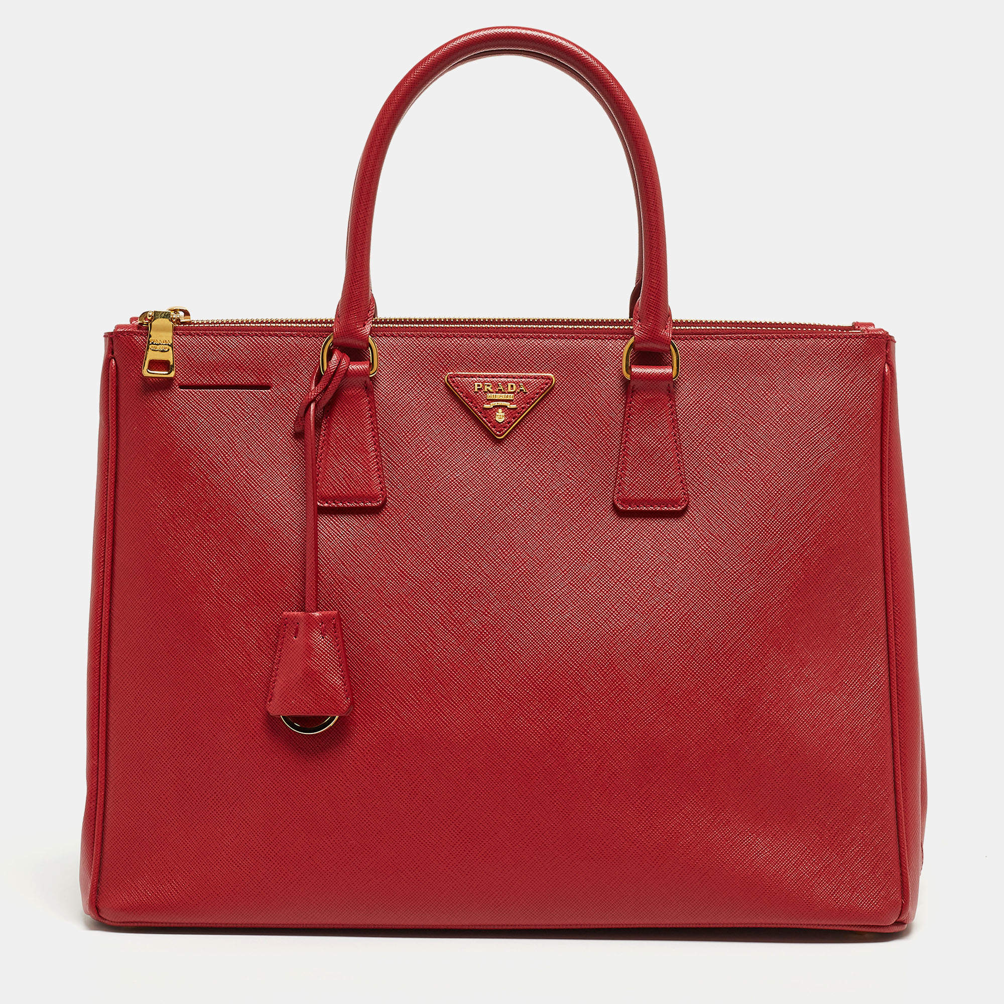 Pre Owned Prada Red Saffiano Leather Large Galleria Double Zip Tote