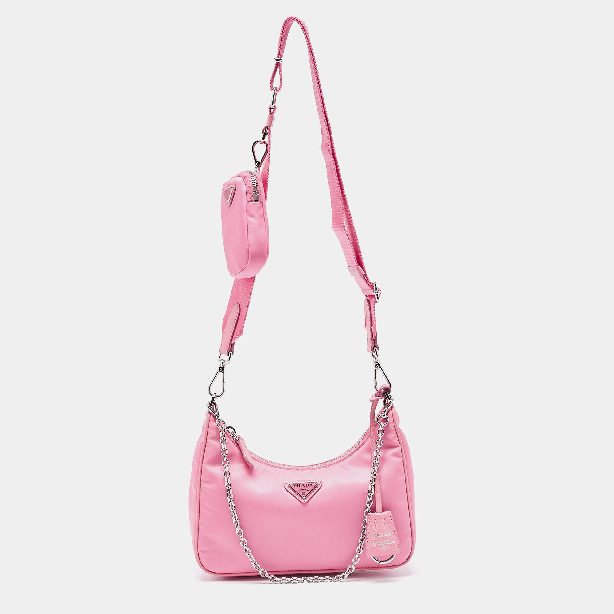 Pre Owned Prada Pink Nylon and Saffiano Leather Re-Edition 2005 Shoulder Bag