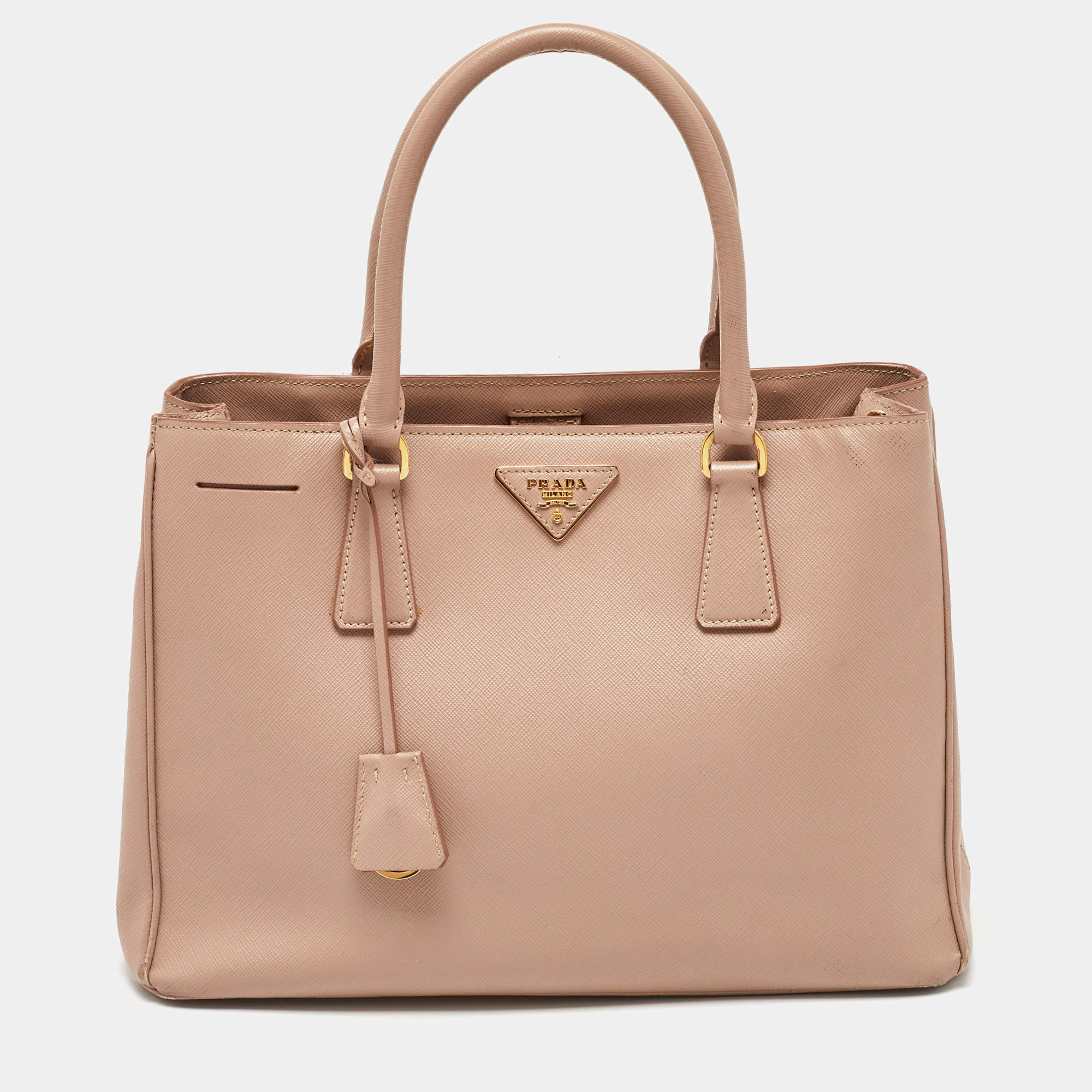 Pre Owned Prada Pink Saffiano Lux Leather Galleria Tote