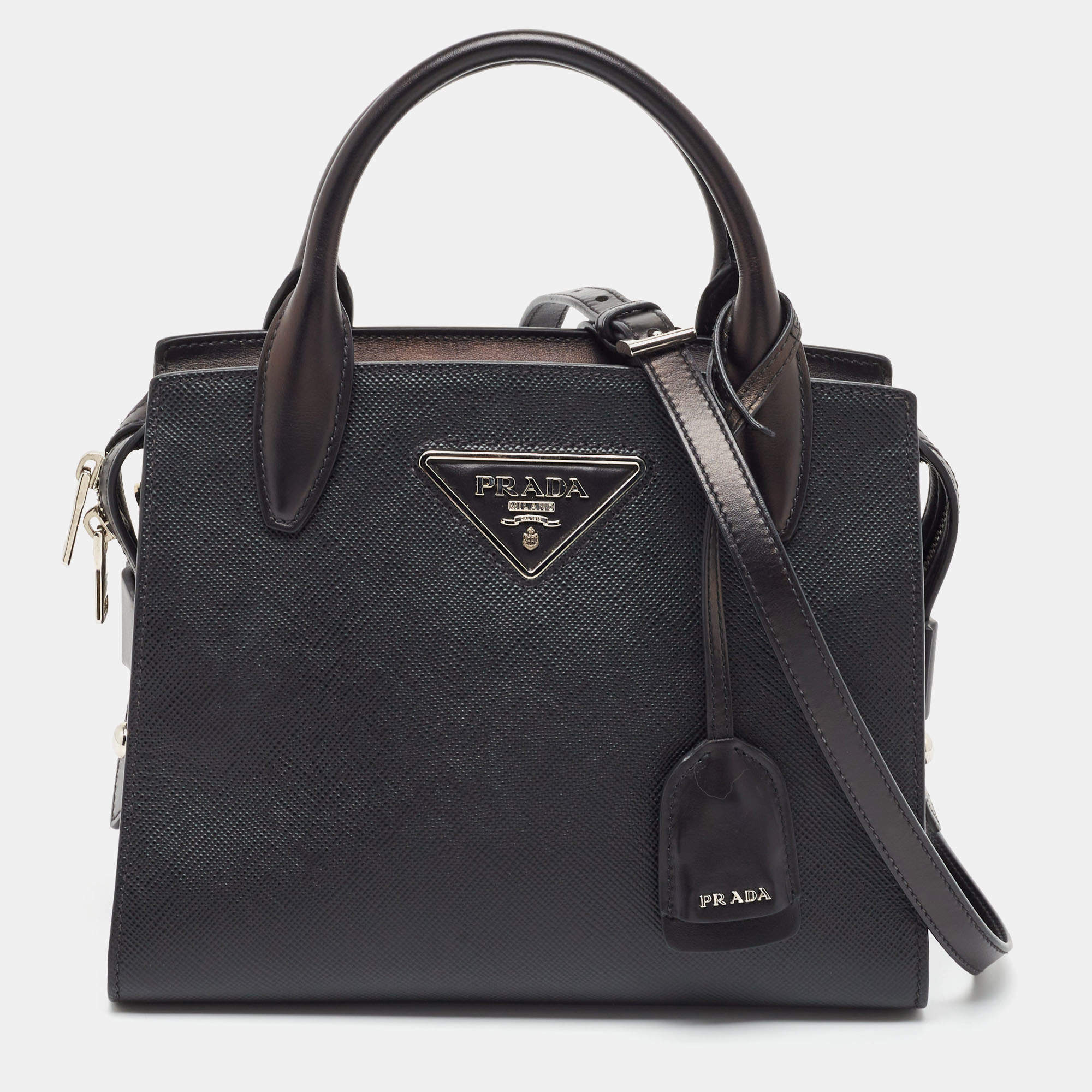 Prada Black Saffiano Cuir Leather Kristen Tote