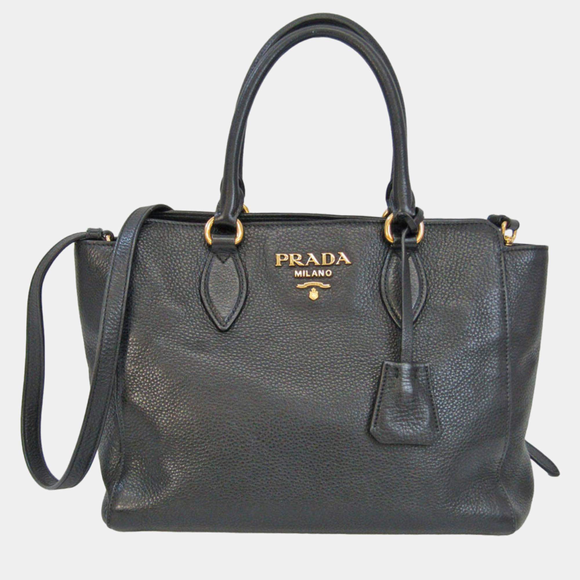 Pre Owned Prada Black Leather Vitello Phenix Tote Bag