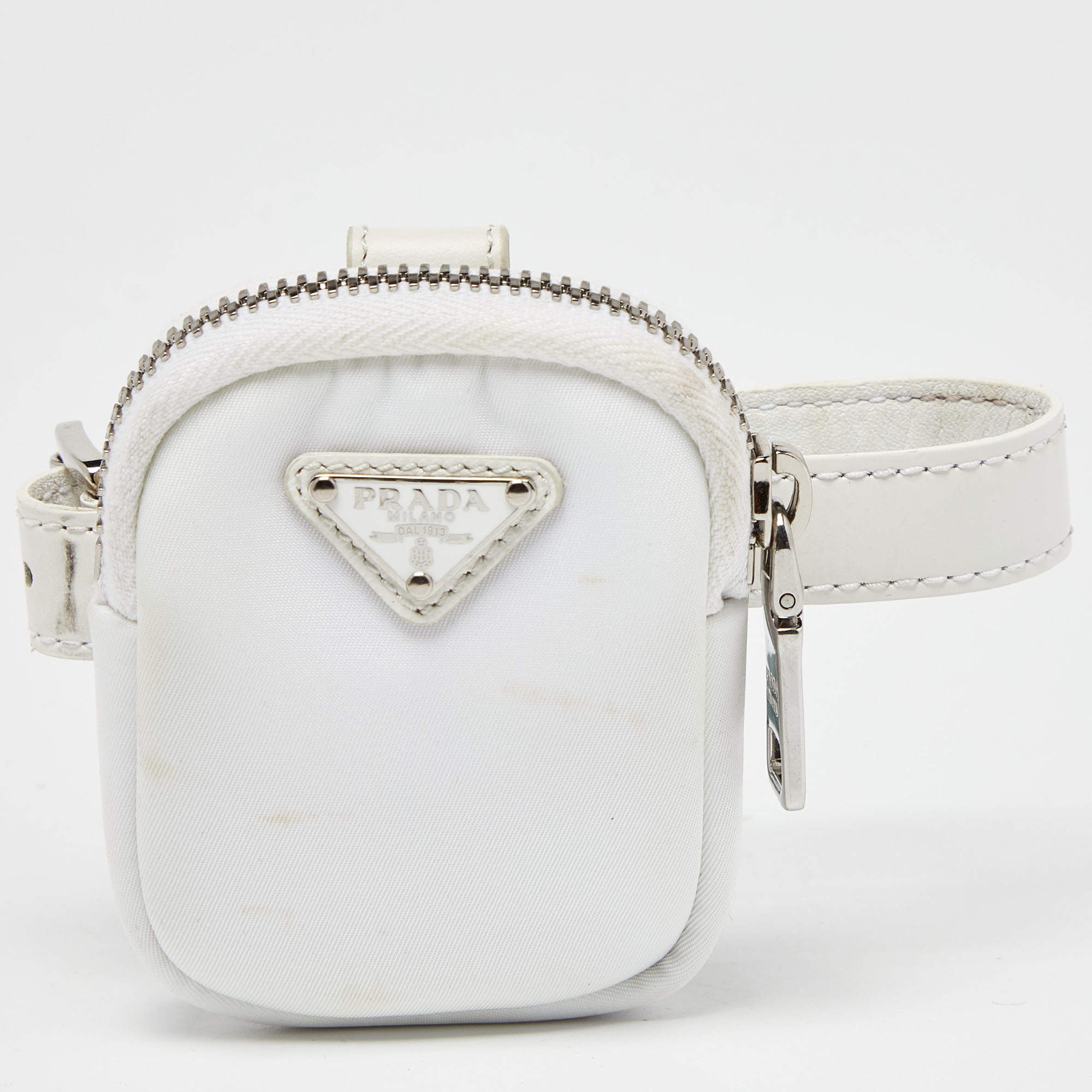 Pre Owned Prada White Nylon and Leather Strap Pouch