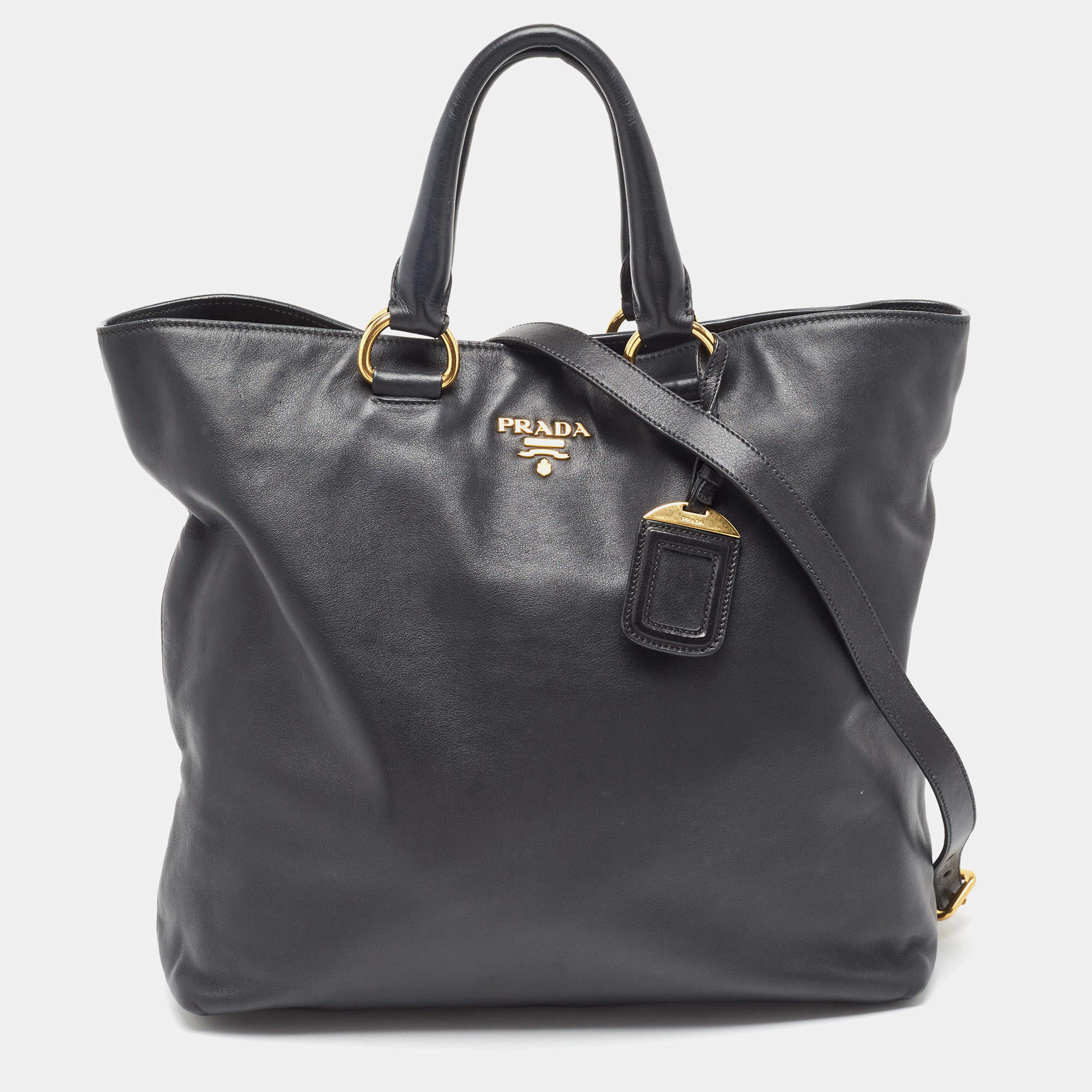 Pre Owned Prada Black Vitello Daino Leather Shopping Tote 