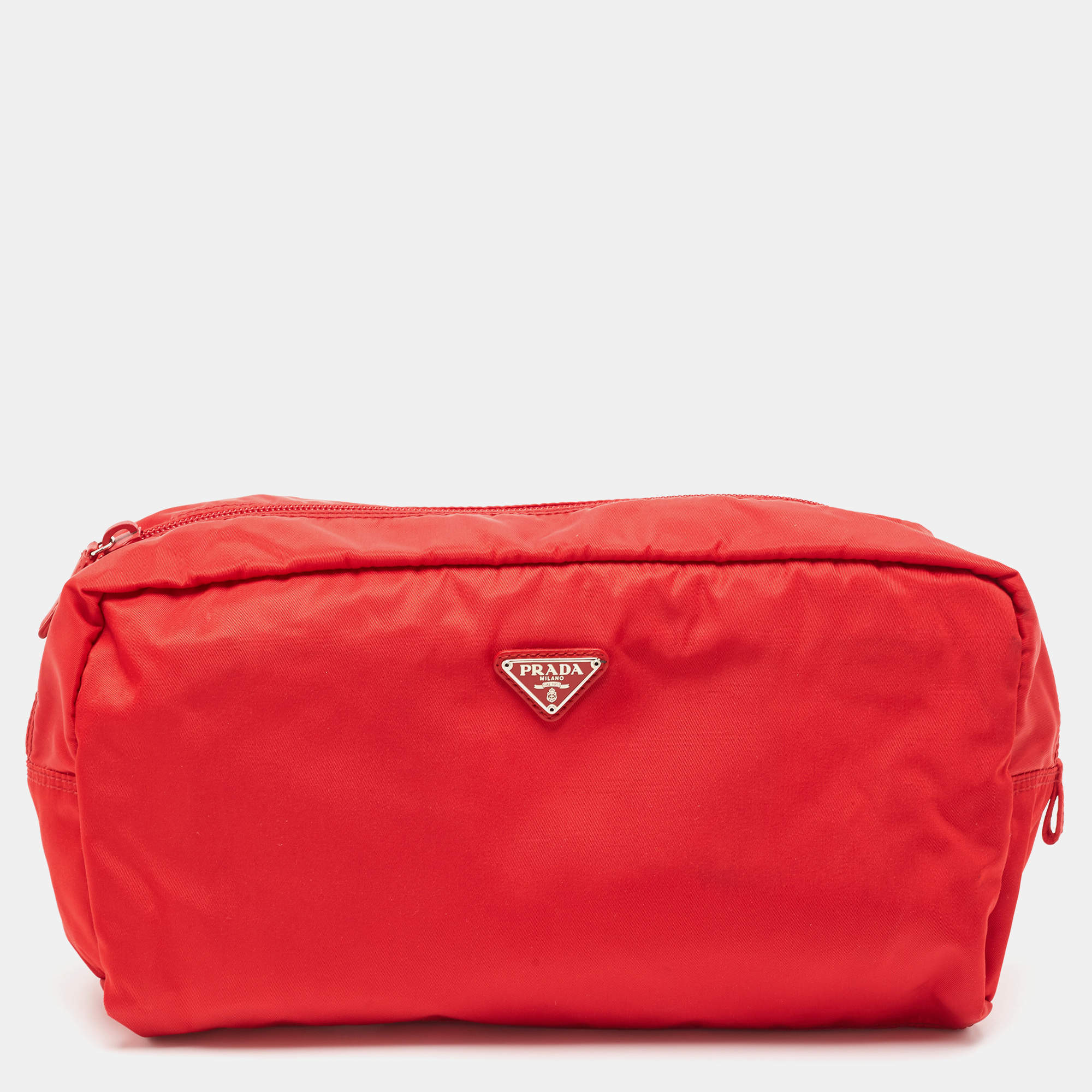 Pre Owned Prada Red Nylon Cosmetic Pouch