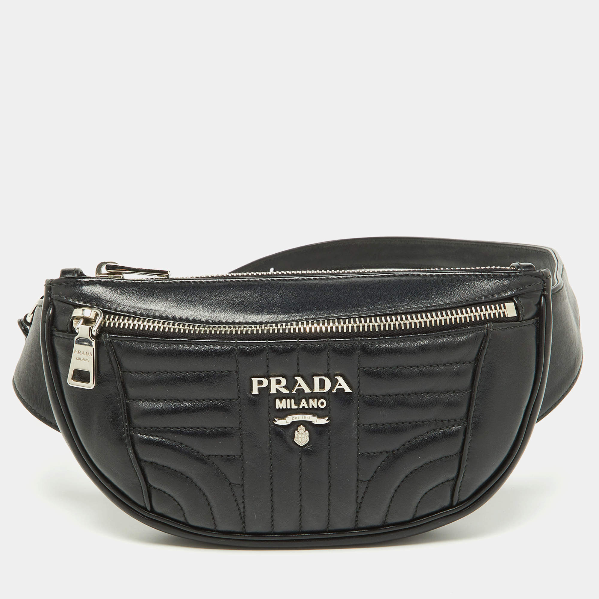 Pre Owned Prada Black Diagramme Leather Belt Bag