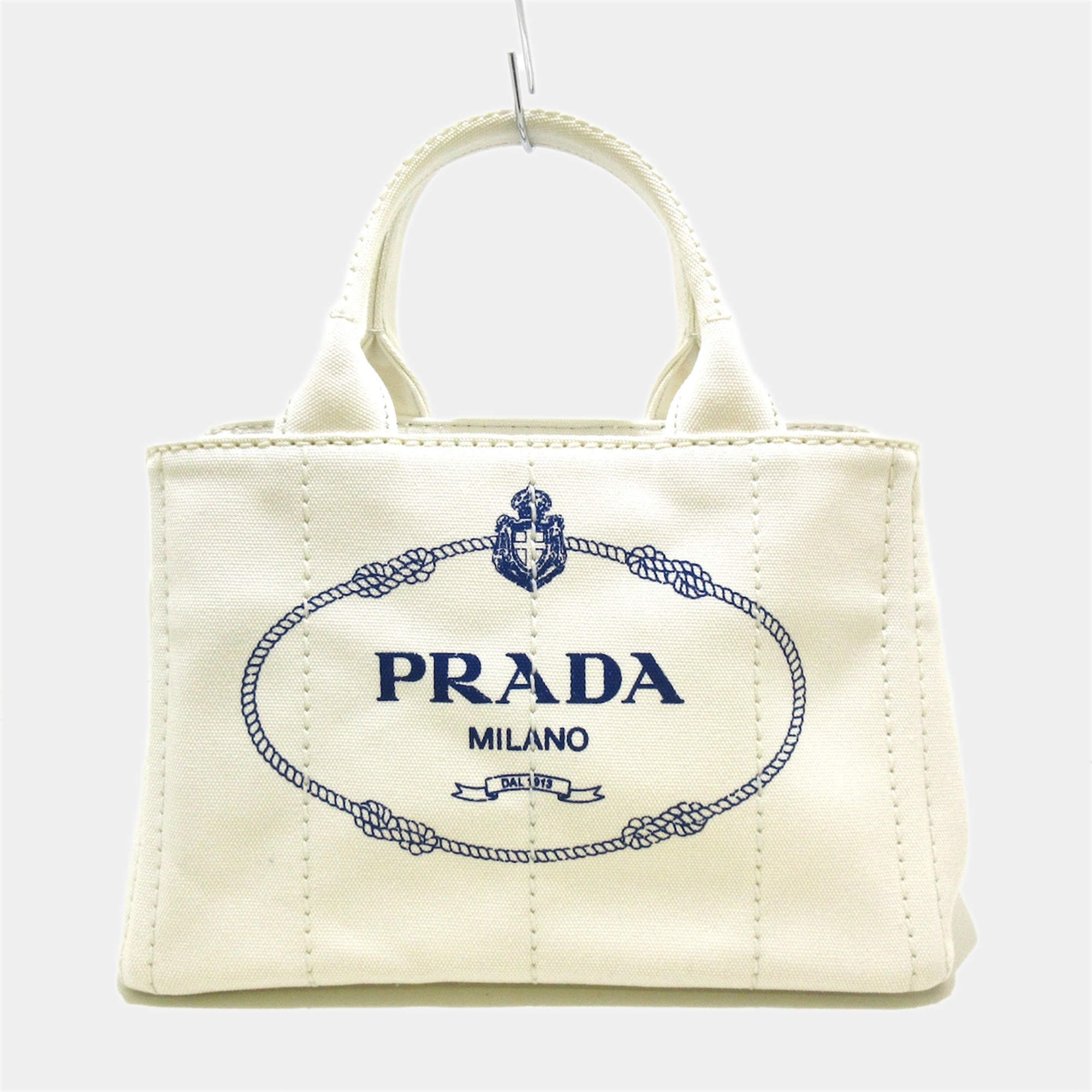 Pre Owned Prada White Canvas Canapa Tote