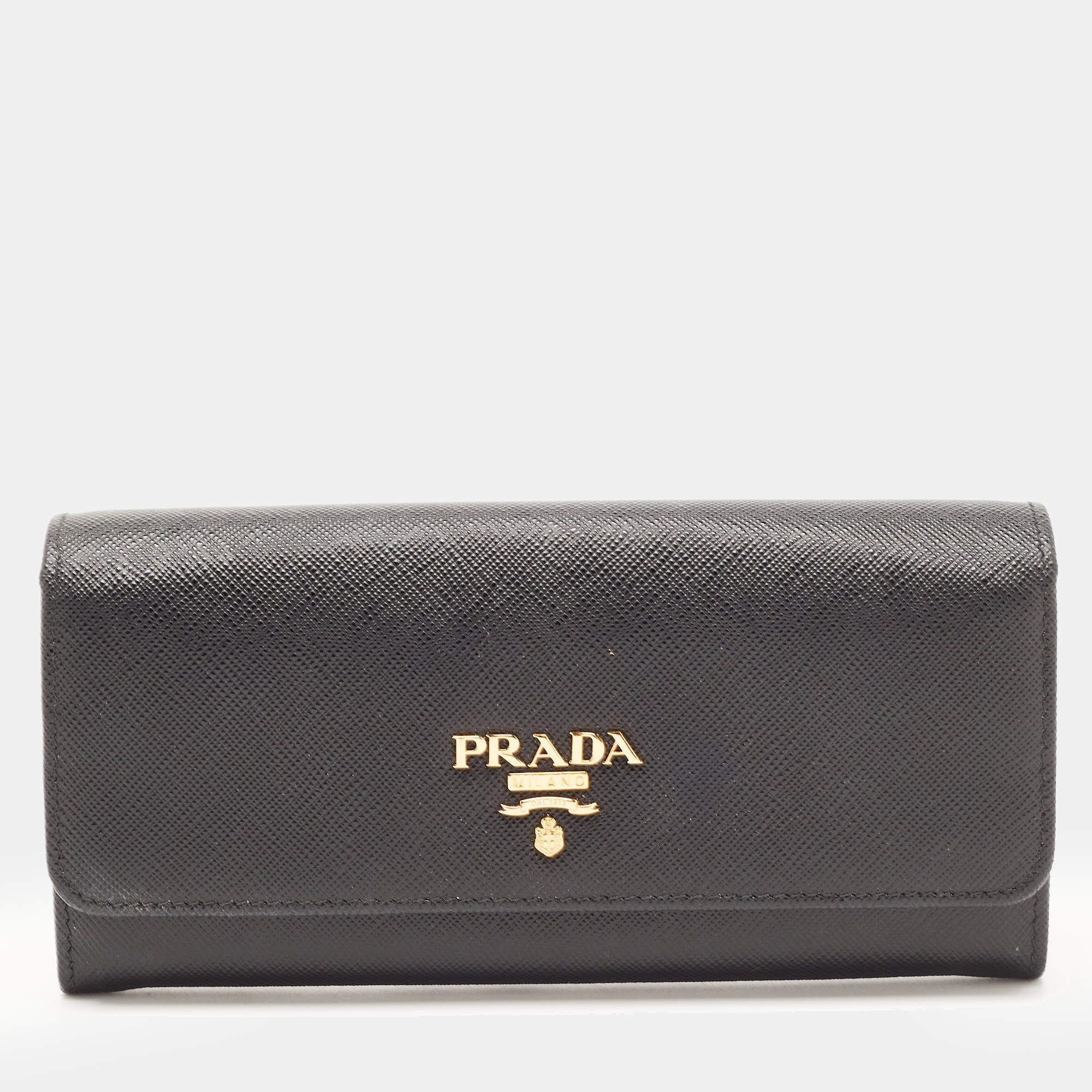 Prada Black Saffiano Leather Flap Continental Wallet