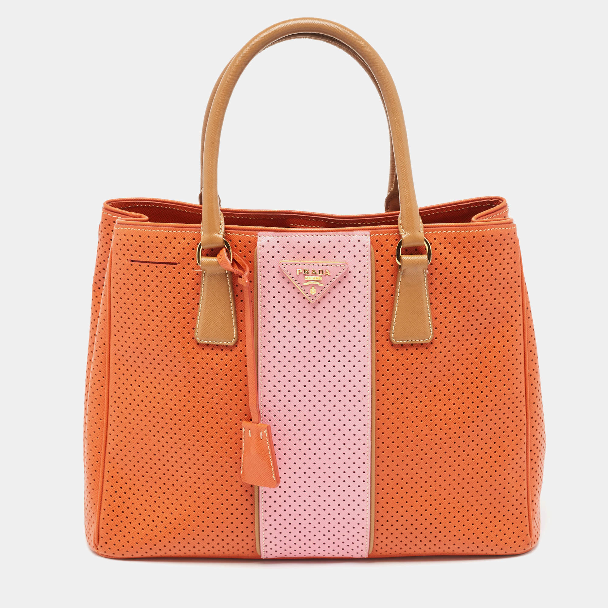 Pre Owned Prada Tricolor Saffiano Lux Leather Perforated Tote