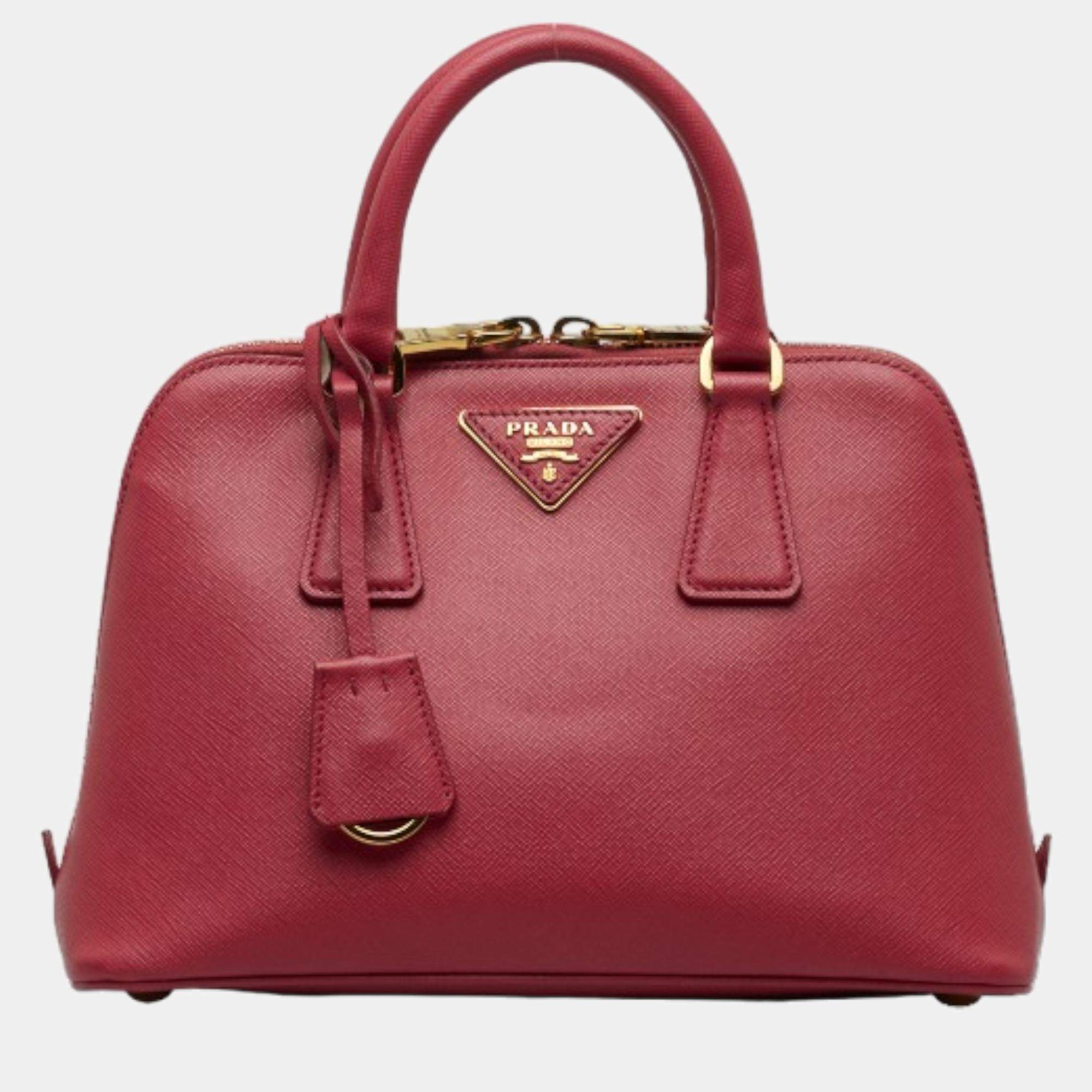 Pre Owned Prada Red Saffiano Lux Promenade Bag Handbag