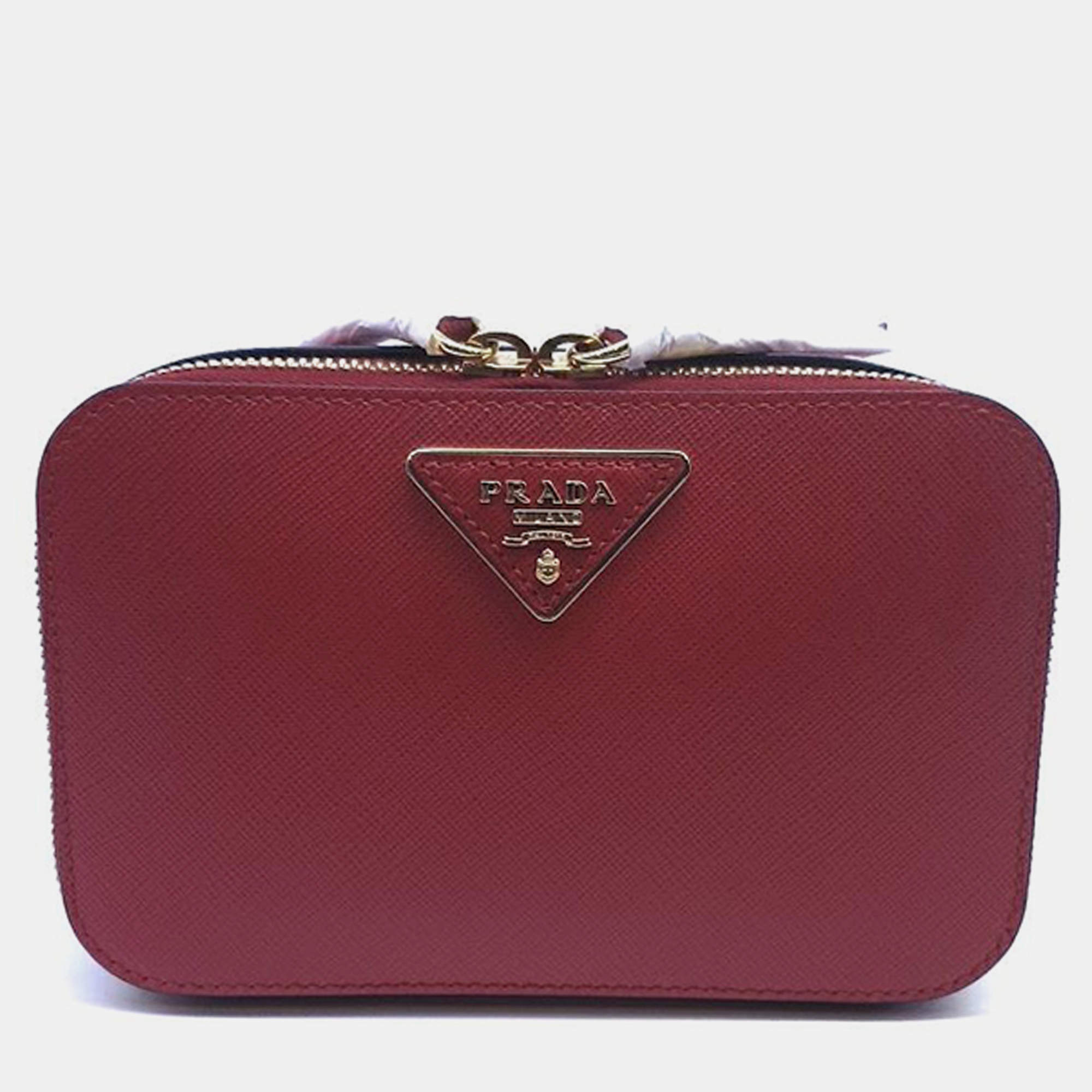 Pre Owned Prada Burgundy Saffiano Odette Belt Bag