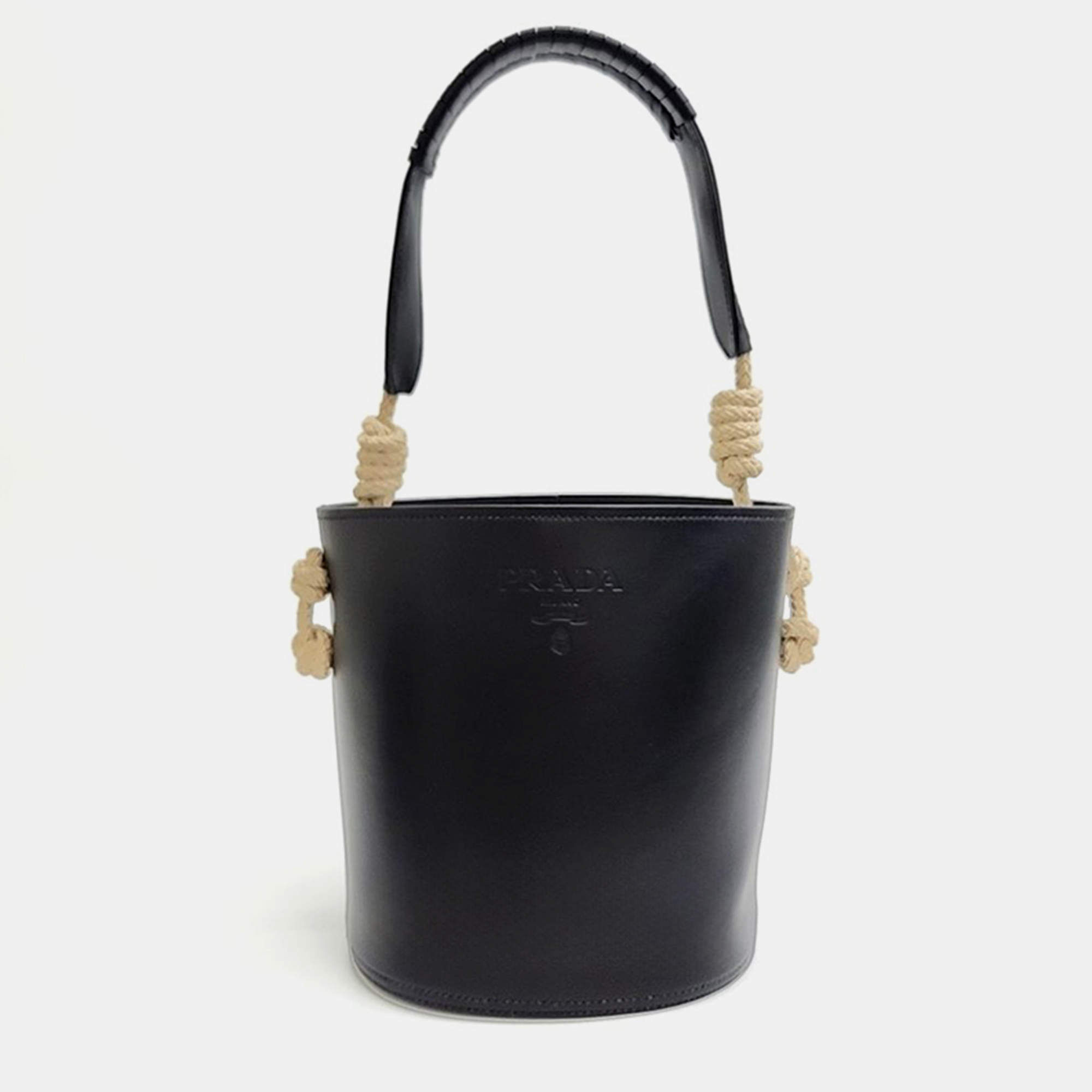 Prada Black City Calf Tambour Bucket Bag