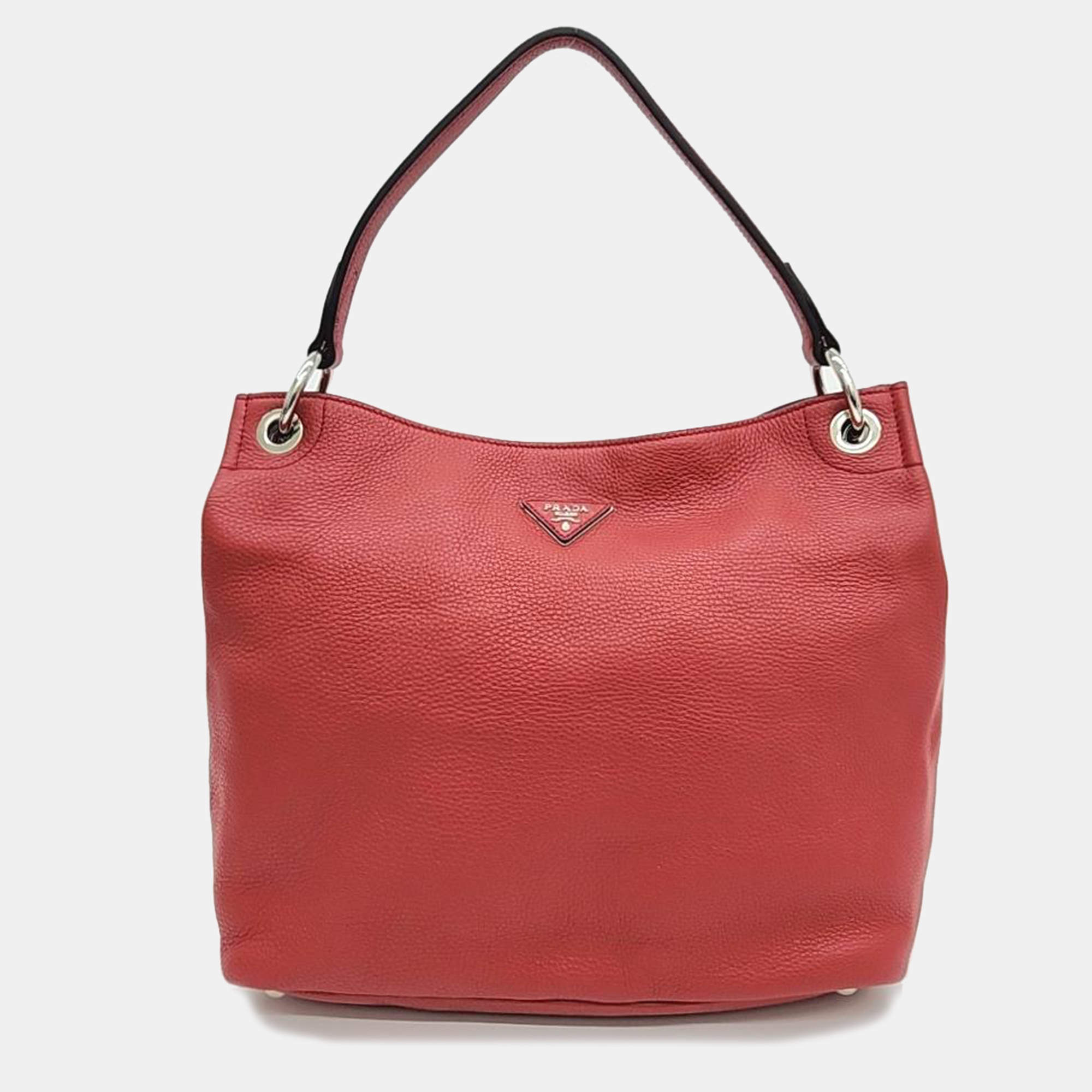Pre Owned Prada Red Vitello Daino Shoulder Bag